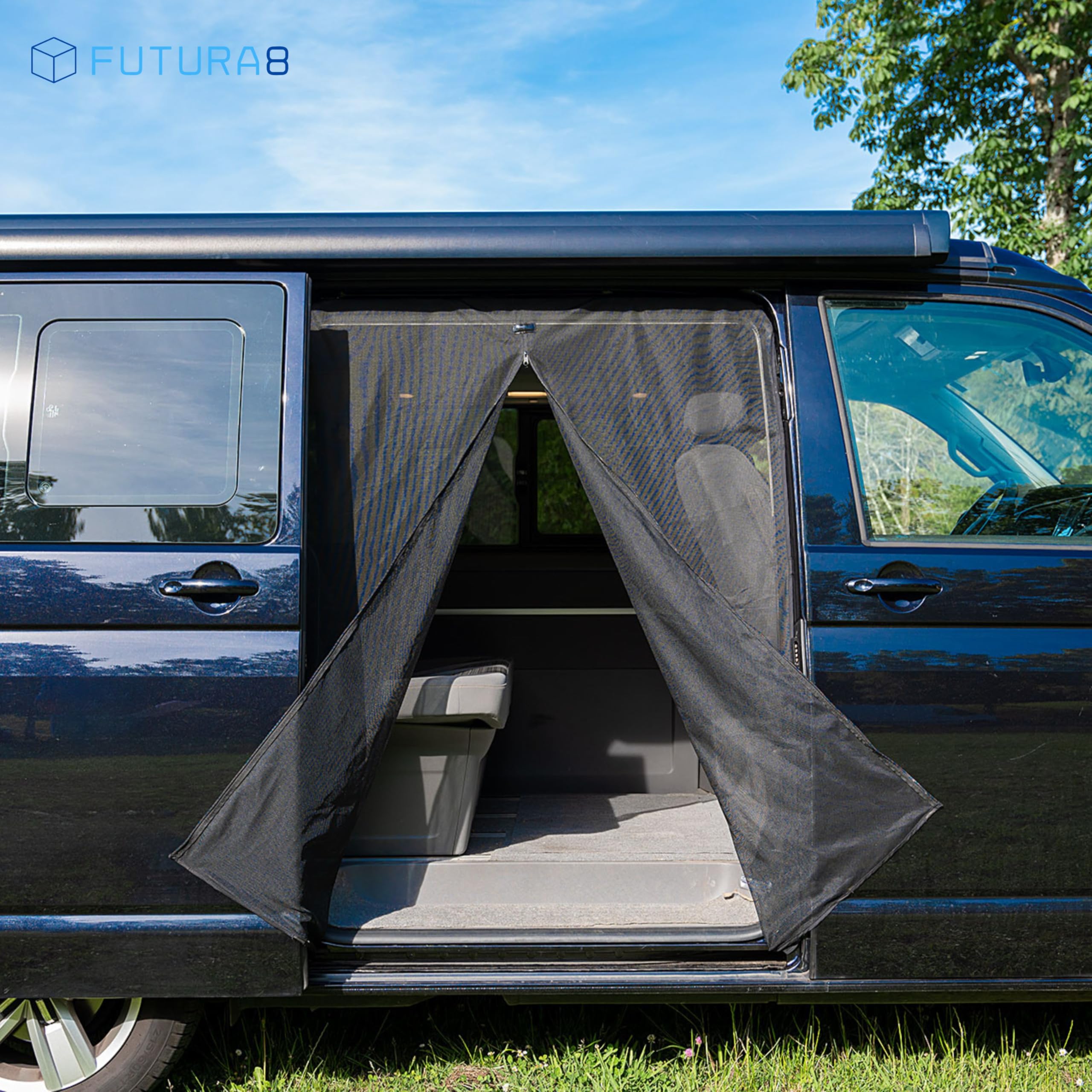Mosquitera Furgoneta Camper magnética FUTURA8, Puerta Lateral corredera, Compatible con VW T4 T5 T6, Tourneo, Vito, Duncan, Red antimosquitos de Nailon Transpirable, fácil instalación