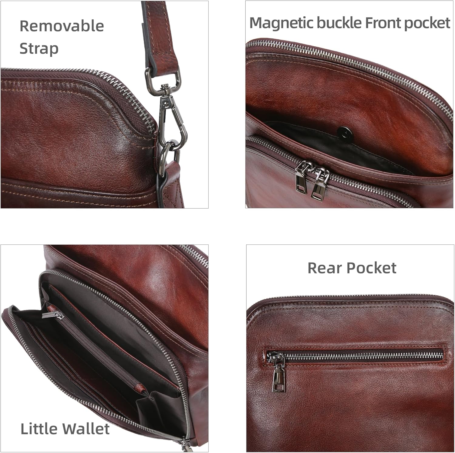 Iswee Leather Crossbody Bags for Women Multi Pockets Medium Shoulder Bag Lightweight Functional Travel Purse - Image 7