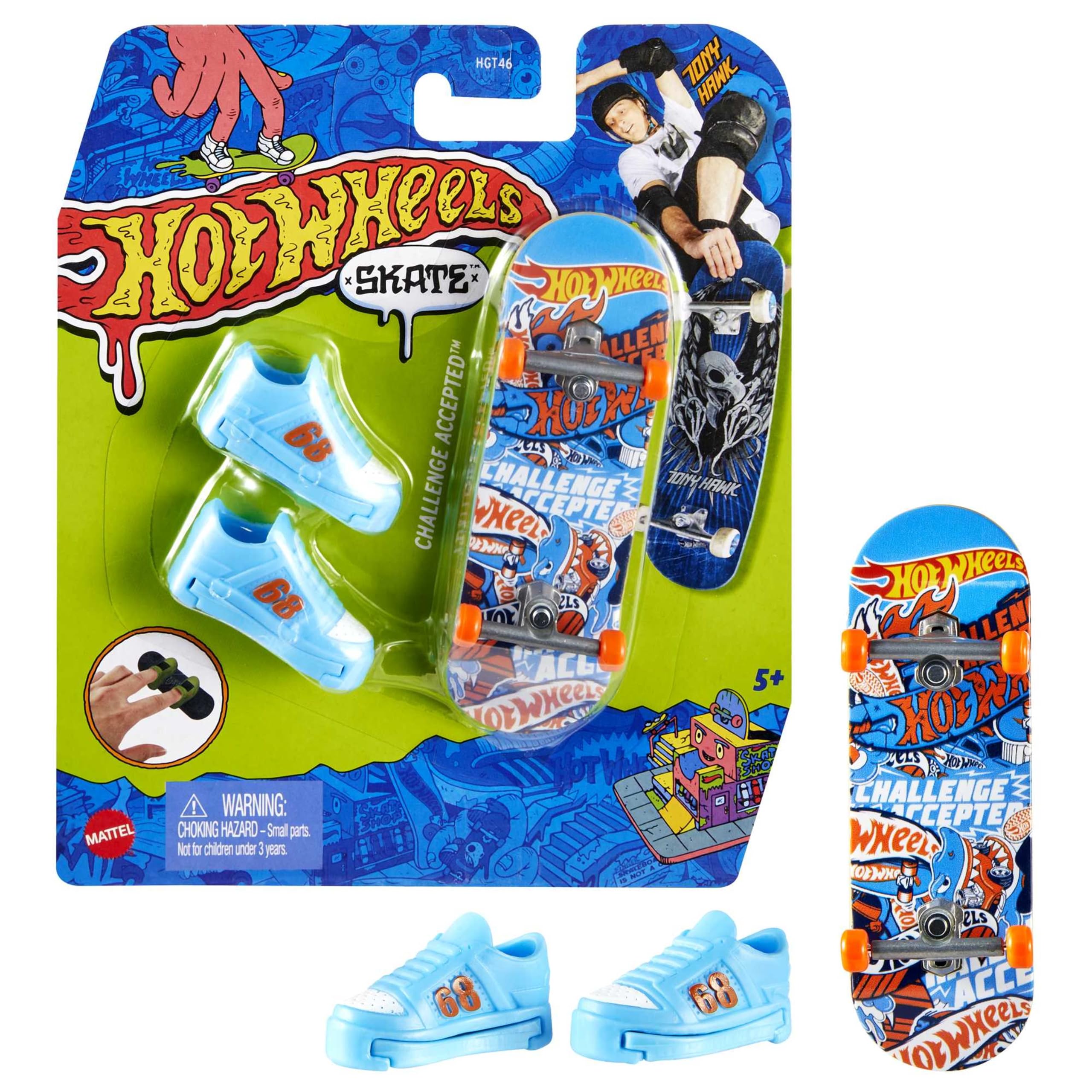 Skate Fingerboard Playset Designed in Collaboration with Tony Hawk + 1 Fingerboard and 1 Pair of Skateboard Shoes Design May Vary Age 5+ HGT46