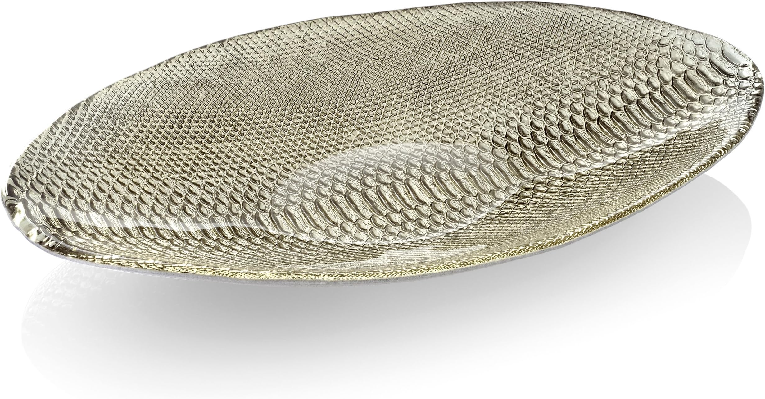 IVV Glassware Divina Oval Centerpiece 19-3/4 by 11-7/8-Inch, Beige Chrome Decoration