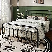 Vista 3 de SHA CERLIN Base de cama de plataforma de metal tamaño Queen con cabecera y pie de cama de hierro forjado estilo victoriano, fácil montaje