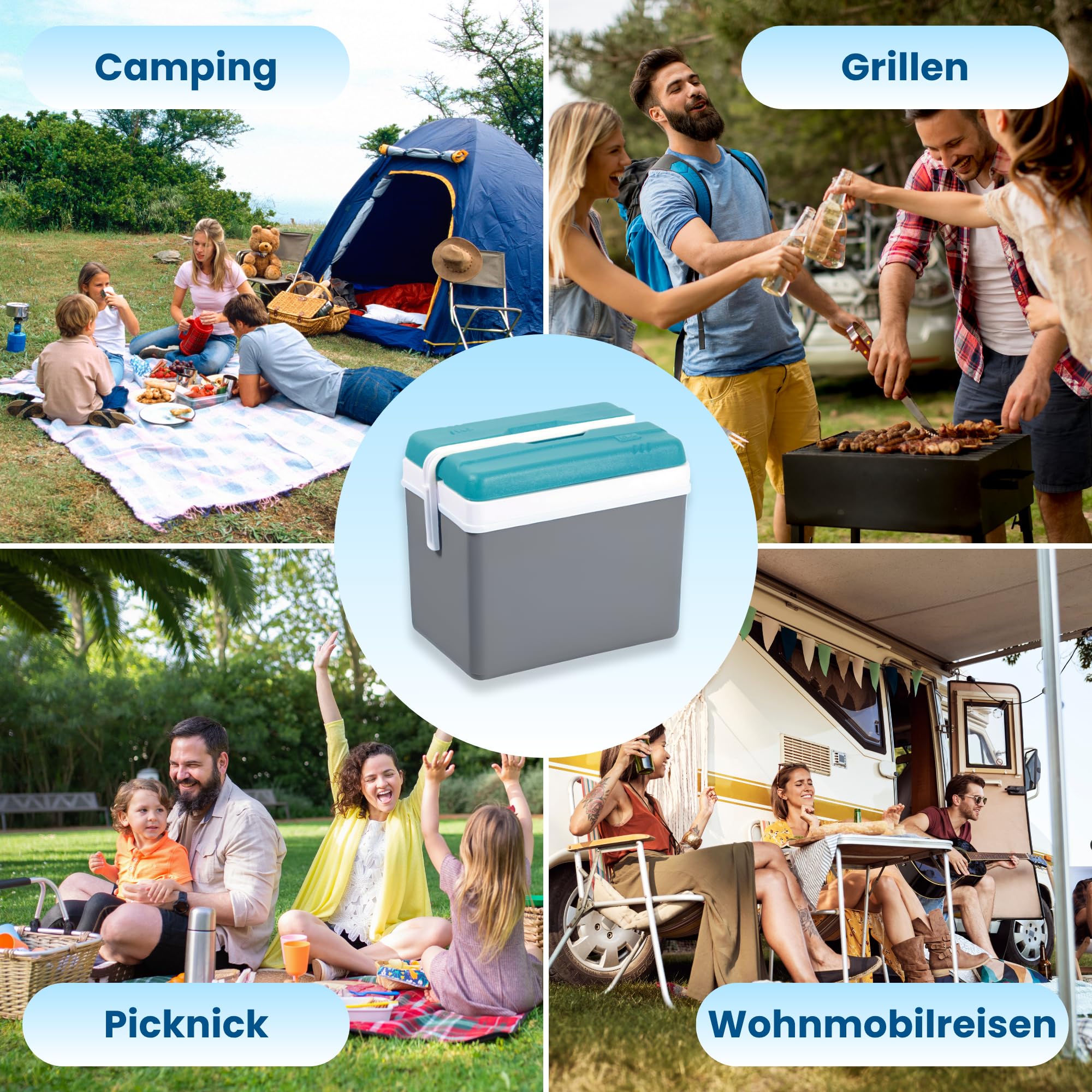 Glacière passive 35 l – Boîte isotherme portable sans électricité – Boîte de camping pour voiture, pique-nique et plage – Coffre à glace compact avec couvercle Kamai Coolbox