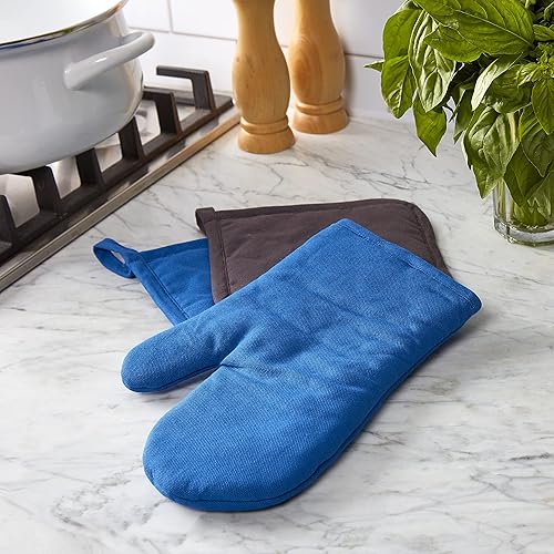 Miniatura 3 de Chicago Metallic Juego de textiles de cocina, manopla y soporte para ollas, toallas de cocina de rizo de algodón y paños de cocina, 9 piezas, azul