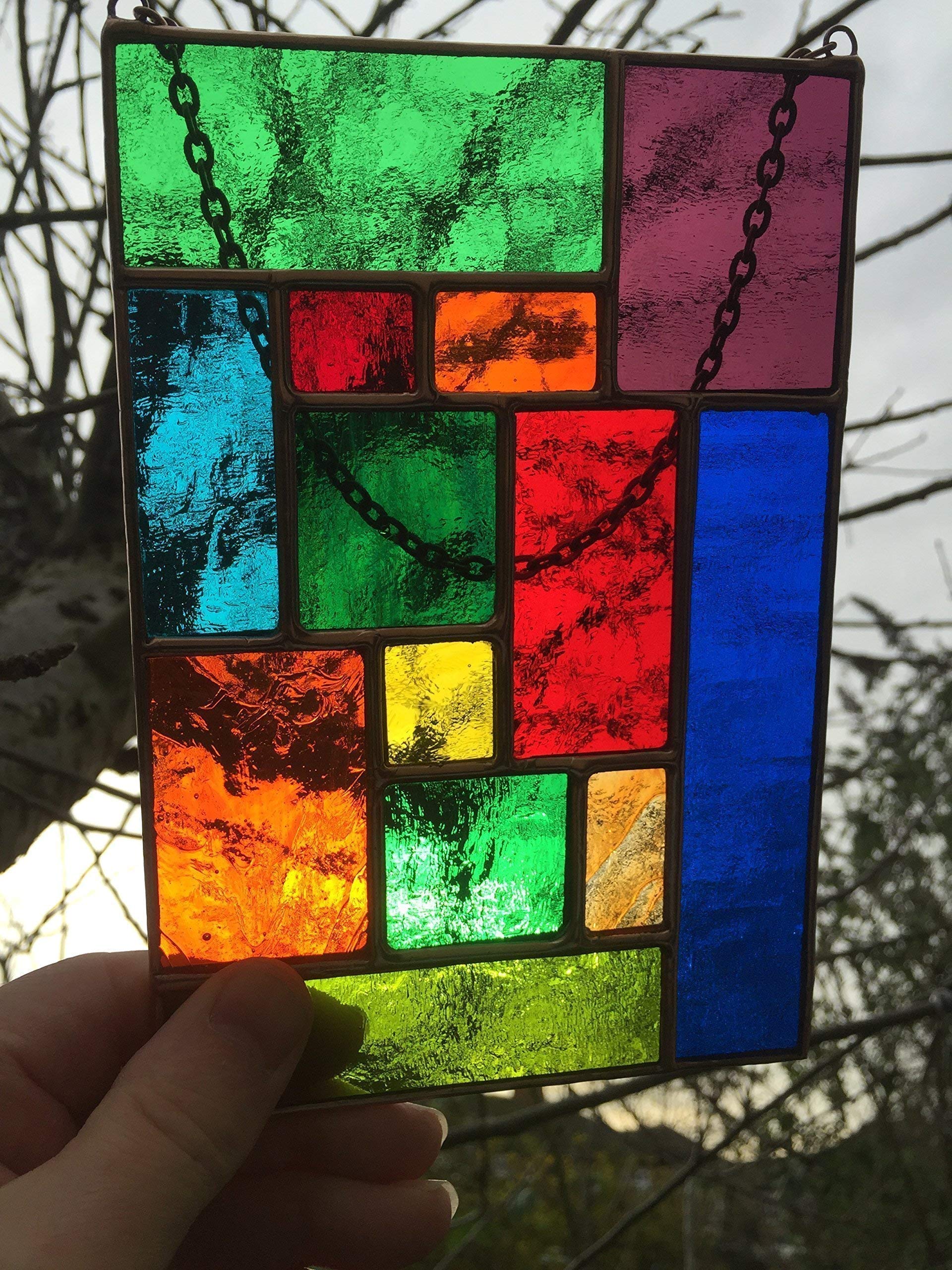 Pannello in vetro colorato, in rame, multicolore, arte astratta