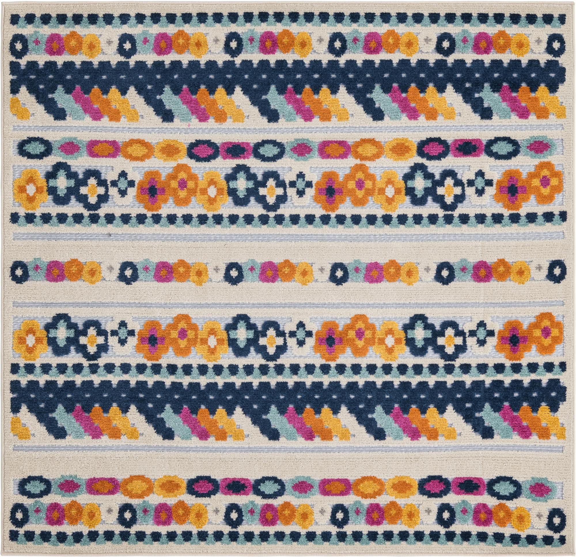 Rugs.com Aruba Outdoor Collection Rug – 5 Ft Square Gray Low-Pile Rug Perfect for Any Outdoor Space, Living Rooms, Kitchens, Entryways