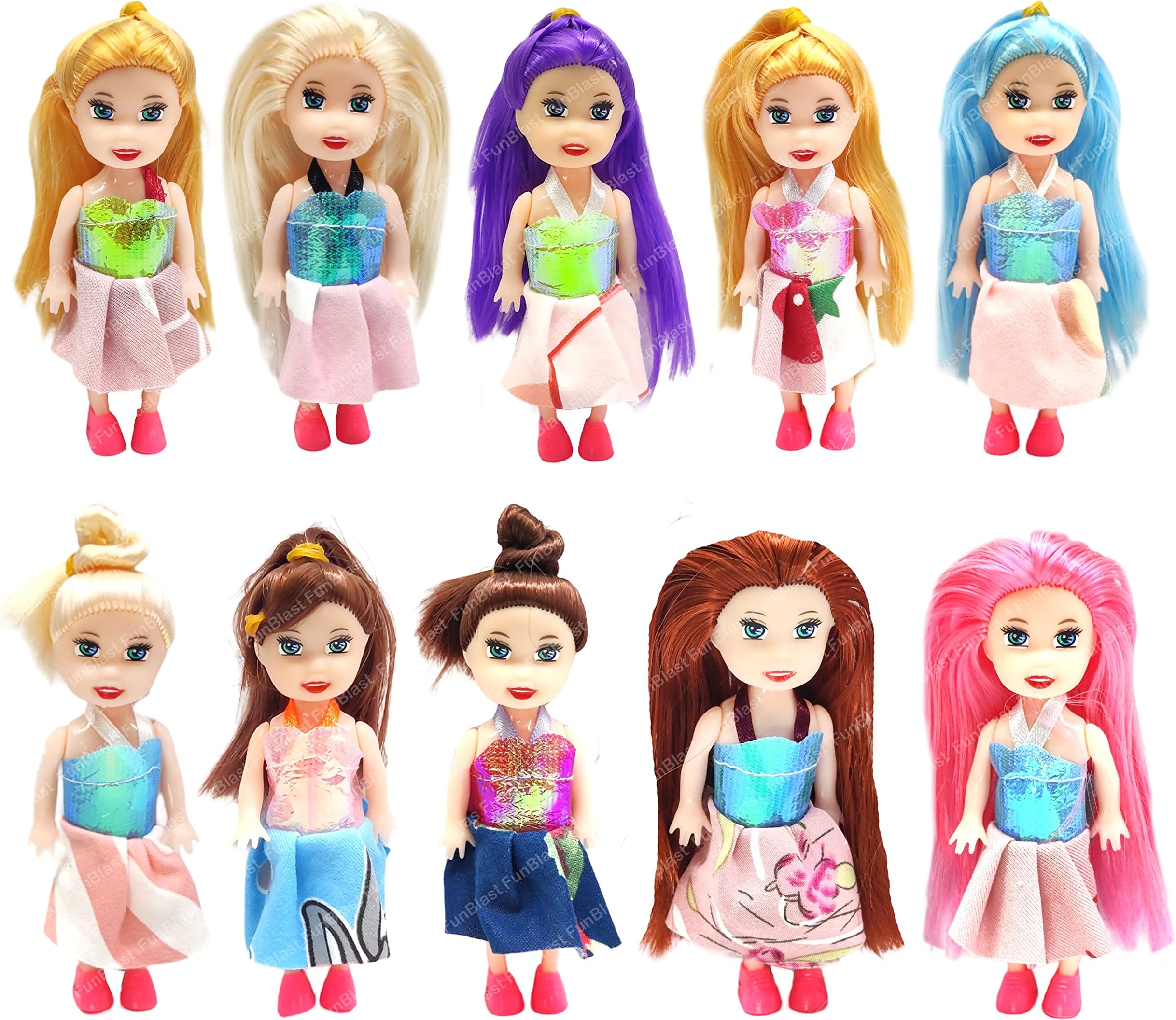 FunBlast Doll Toys for Kids, (Pack of 10 Pcs)- Small Doll for Girls- 10 CM Cute Realistic Dolls for Girls, Dolls for 3+ Years Girls (Dress Color May Vary)