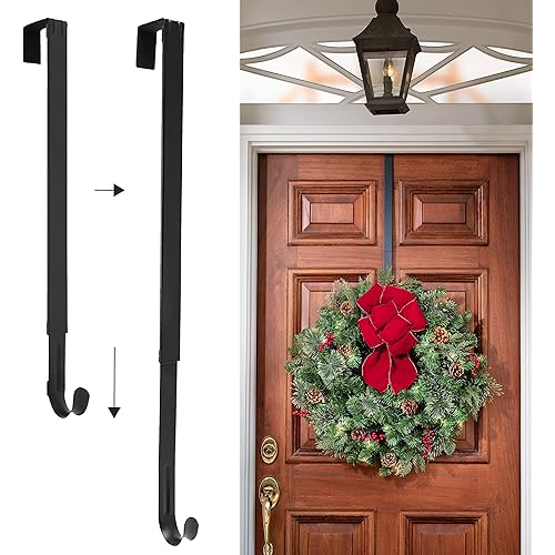 Haute Decor Adapt Adjustable Length Wreath Hanger - Matte Black Metal - Holds up to 20 lbs. - Over The Door Wreath Hanger for Year-Round Indoor and Outdoor Use