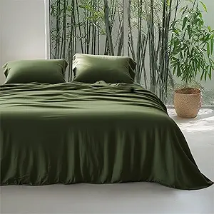 Bedsure Silky Cooling Duvet Cover King Size - Lightweight 100% Rayon Derived from Bamboo Comforter Cover Set for Hot Sleepers, Breathable & Moisture-Wicking Bedding Set, Olive Green