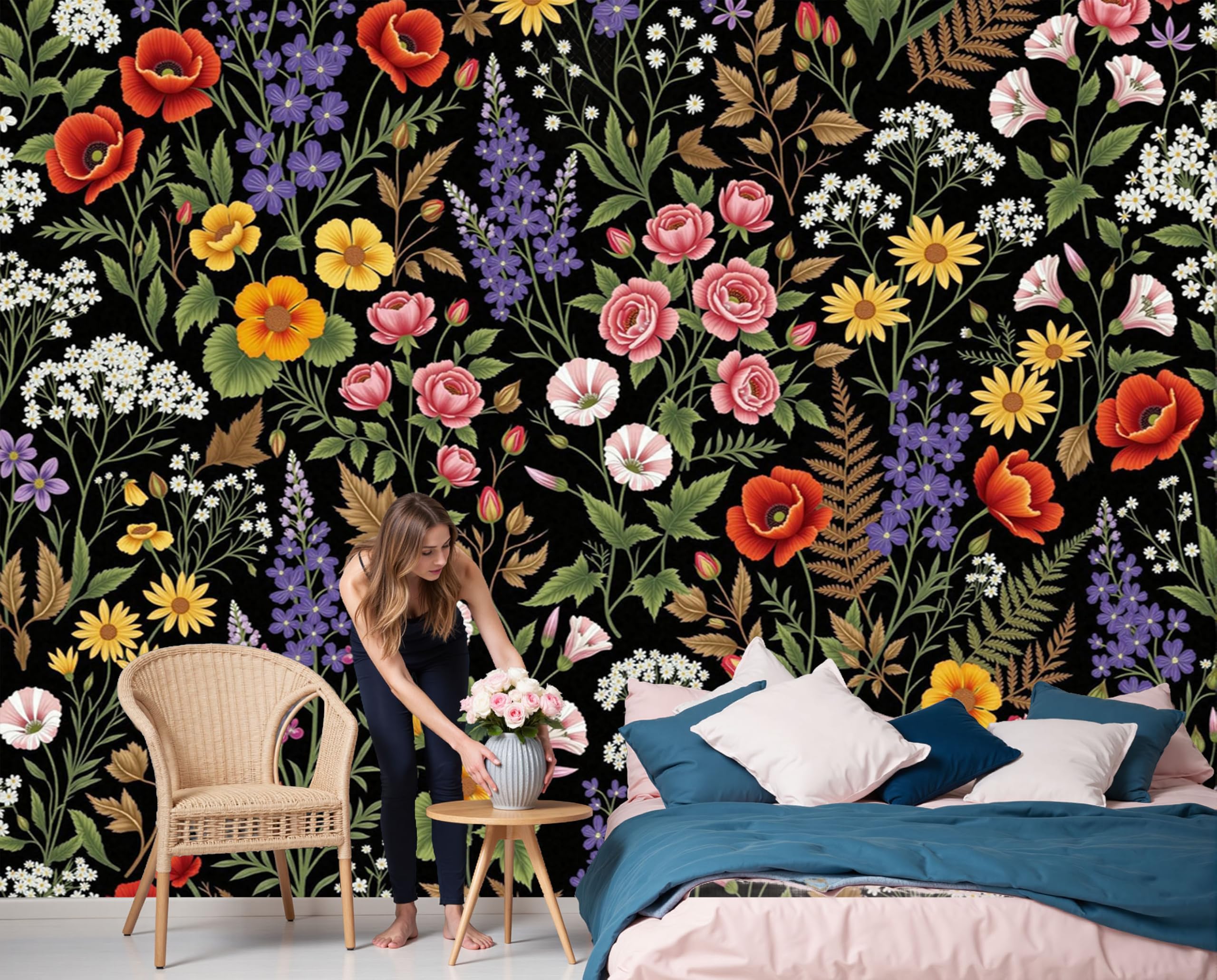 Papier peint floral noir chic : transformez votre fond de canapé
