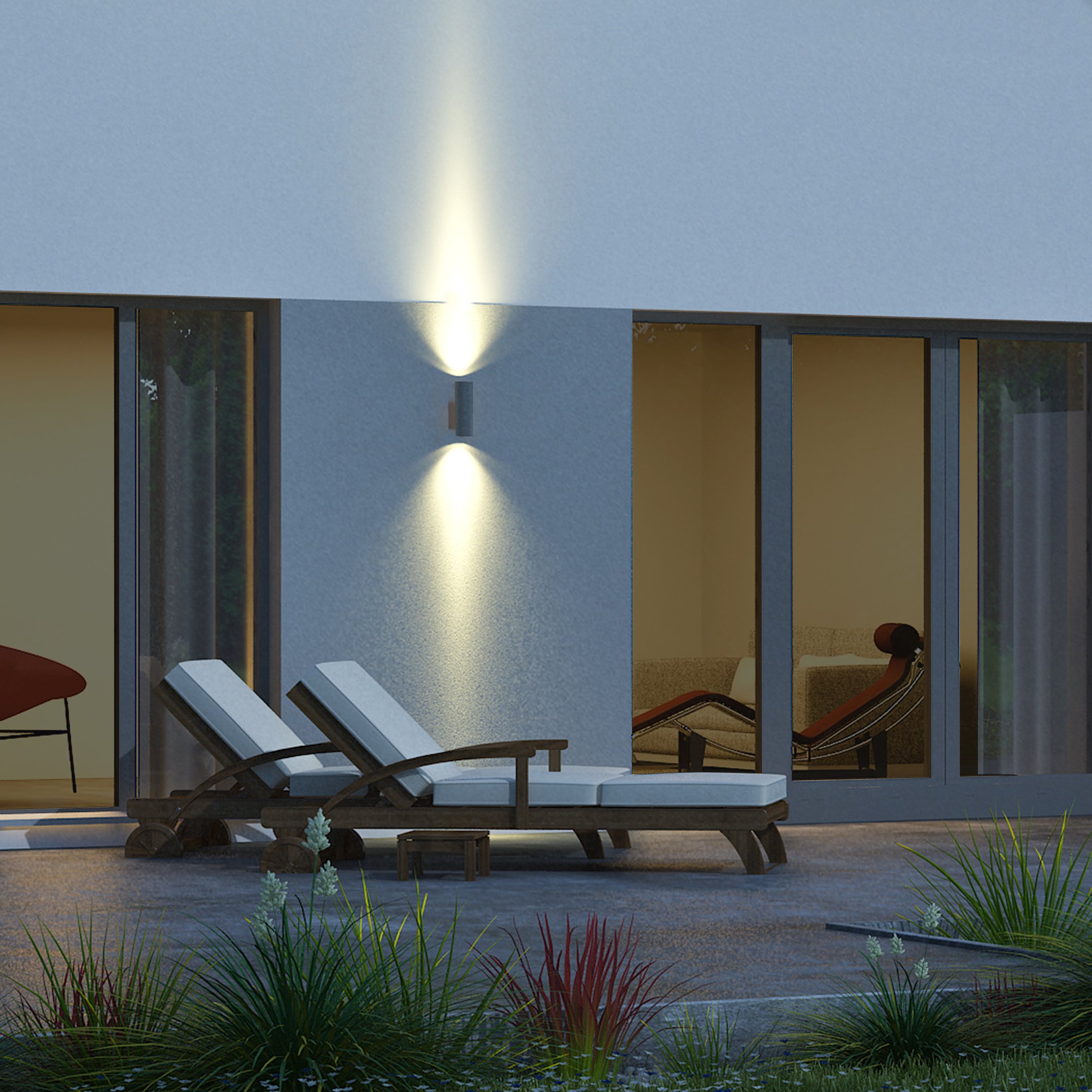 LED Außenwandleuchte 2 Stück Up & Down anthrazit IP54 GU10 4W warmweiß