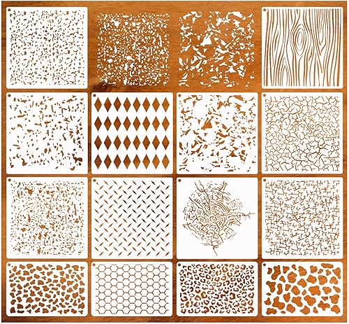 14 plantillas de textura para pintar plantillas reutilizables de estampado de vaca y diamante de grano de madera en aerosol sobre madera quemada de