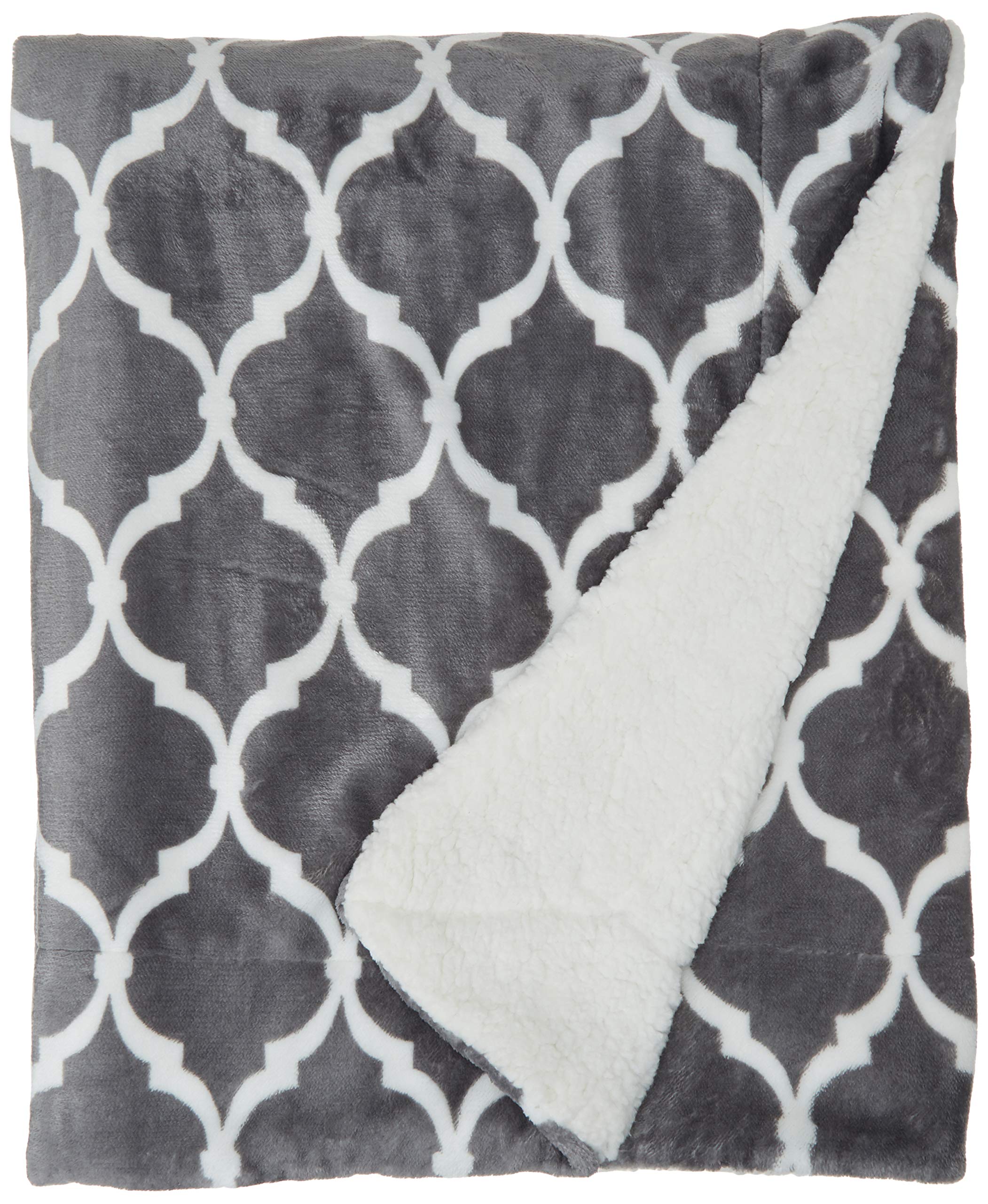 Comfort Spaces Ultra Soft and Cozy Sherpa Couch and Bed, Plush Fleece Reversible Throw-Blanket with Fuzzy Faux FurThrows, 50x60, Grey Ogee