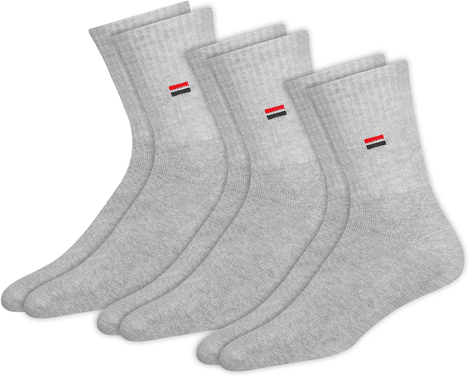 Men's Crew Length Cushion Cotton Socks (Pack of 3) (Grey) Free Size