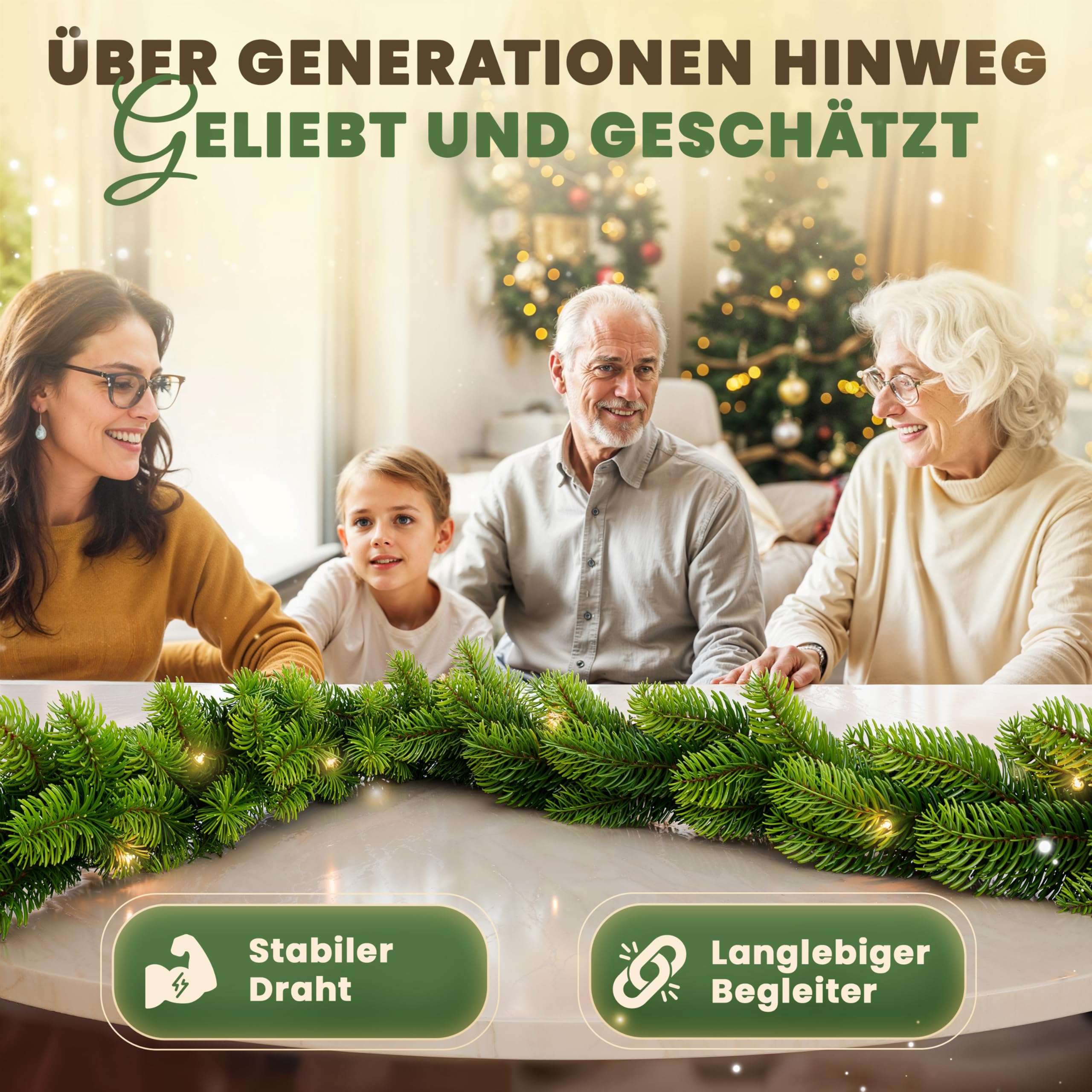 ArtiTree Weihnachtsgirlande - Naturgetreue Tannengirlande, 270cm Grün, LED-beleuchtet, Perfekt für Weihnachtsdeko, Treppengeländer & Türrahmen