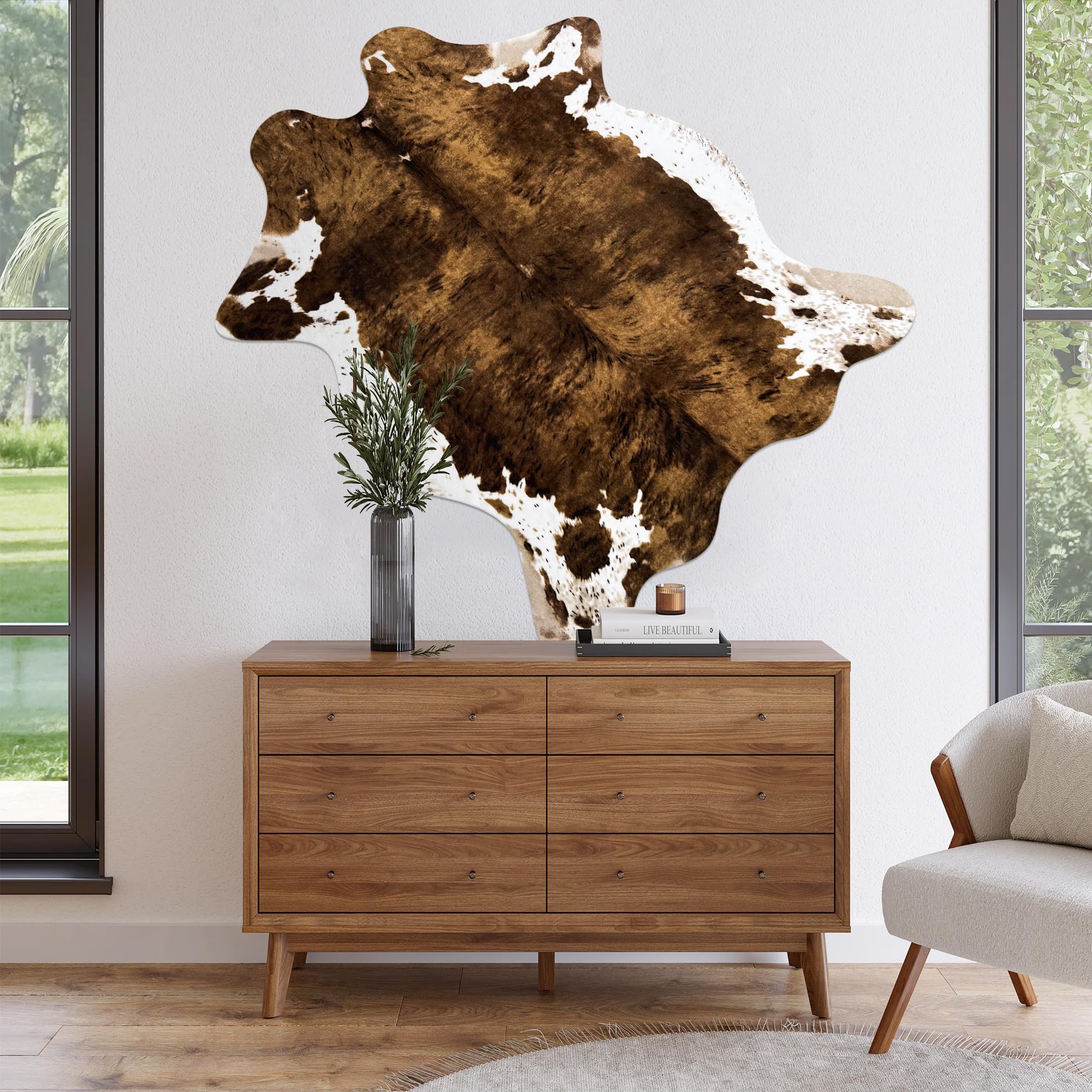 Grand tapis en cuir de vache synthétique pour chambre à coucher, salon, chambre d'enfant, bureau, table, décoration murale, marron, 1,4 x 1,6 m