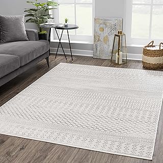 Tigris Moroccan Trellis Neutral Geometric Farmhouse Living Room Area Rug - Distressed Rustic Pattern - Southwestern Native American Look - Ivory, Beige, Cream, Gray - 7'10