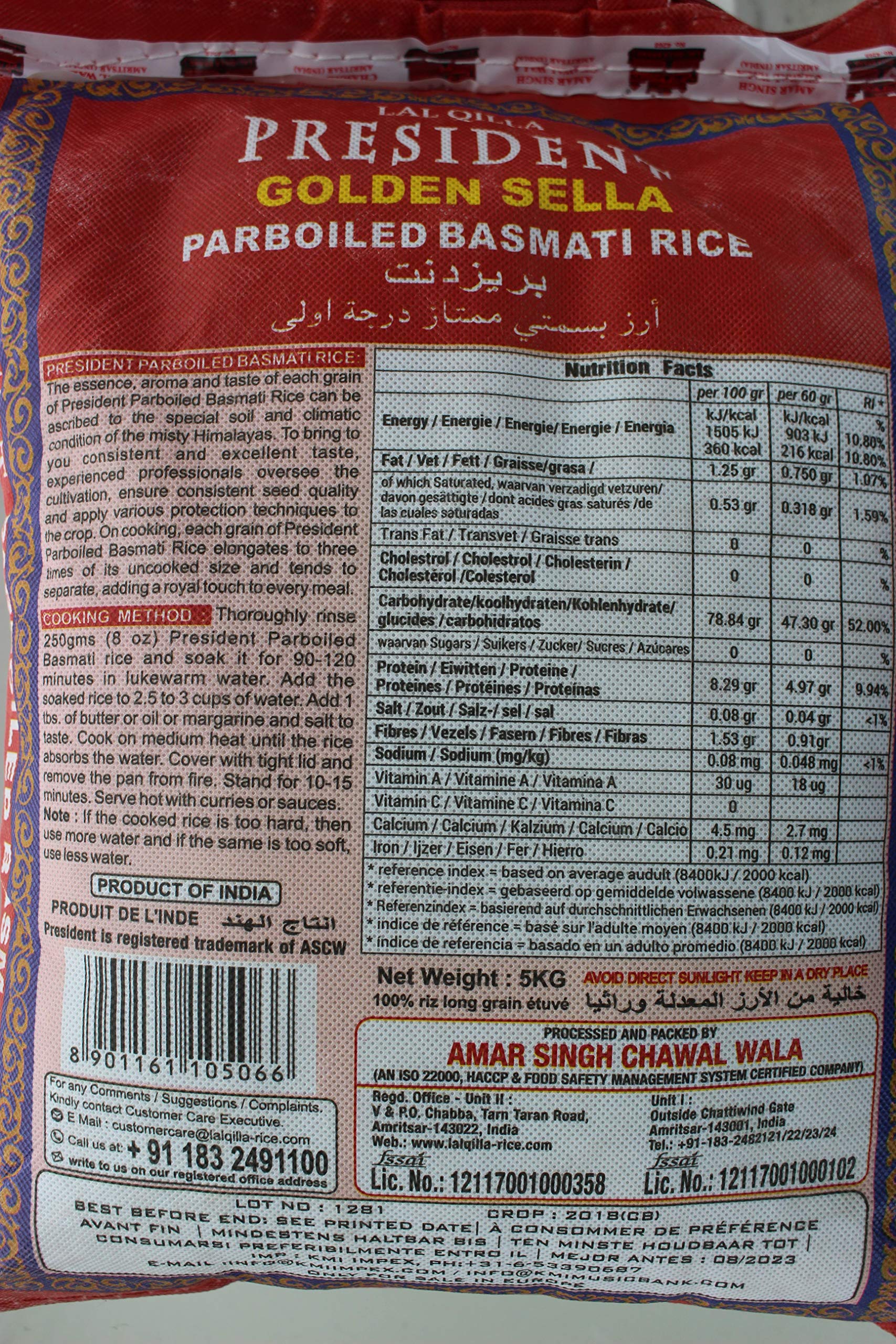 President Basmati Reis Golden Sella 5kg Langkörnig | Feinste Qualität, vielseitig einsetzbar - verleiht jeder Mahlzeit eine königliche Note