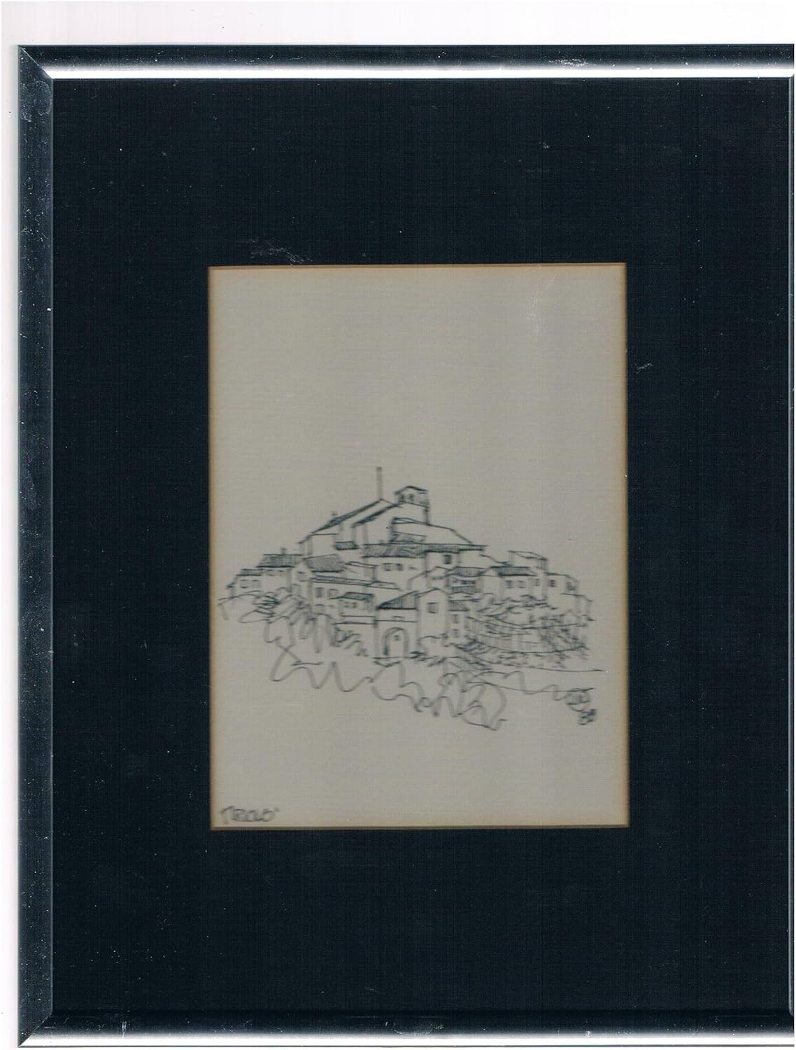 Set of Two Ink and Pen Art Drawings of the Village Triolo Canzaro Calabria, Southern Italy