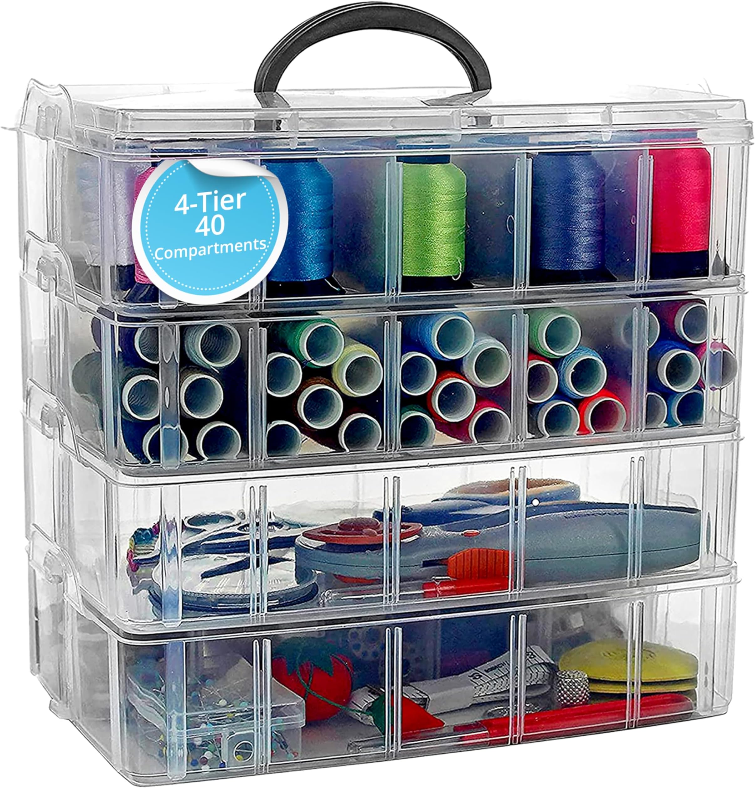 Bins & Things Storage Container with 30 Adjustable Compartments for Storing & Organizing Sewing Embroidery Accessories Threads Bobbins Beads Beauty Supplies Nail Polish Jewelry Arts & Crafts - Large