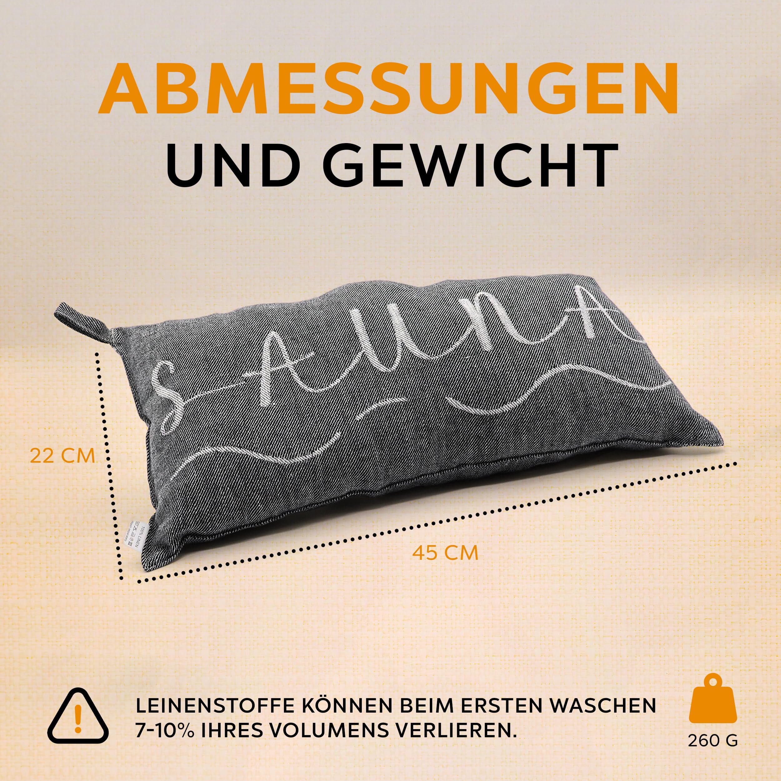 1 Premium Saunakissen Lieblingskissen Reisekissen | Design: BANGA | Maße: 45 x 22 cm, 100% Leinen Hängematte, Strand oder Picknick (schwarz/Weiss) (Packung mit 2)
