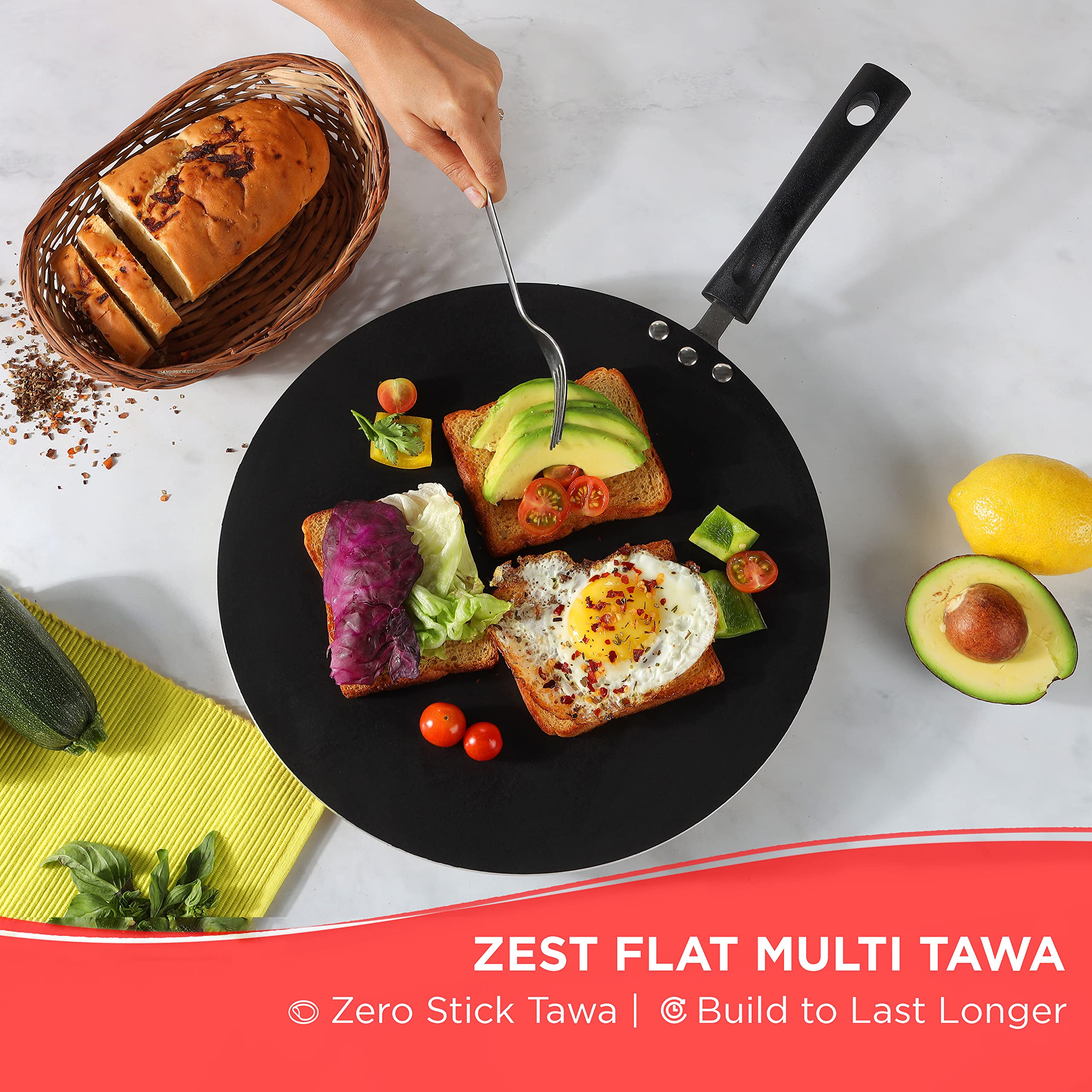 Vinod Zest Aluminium Stick Free Flat Multi Tawa 30 cm | 4mm Extra Thick Chapati & Roti Tawa | Triple Layer Ceramic Coating | Bakelite Handle | Gas Stove Compatible |1 Year Warranty 2