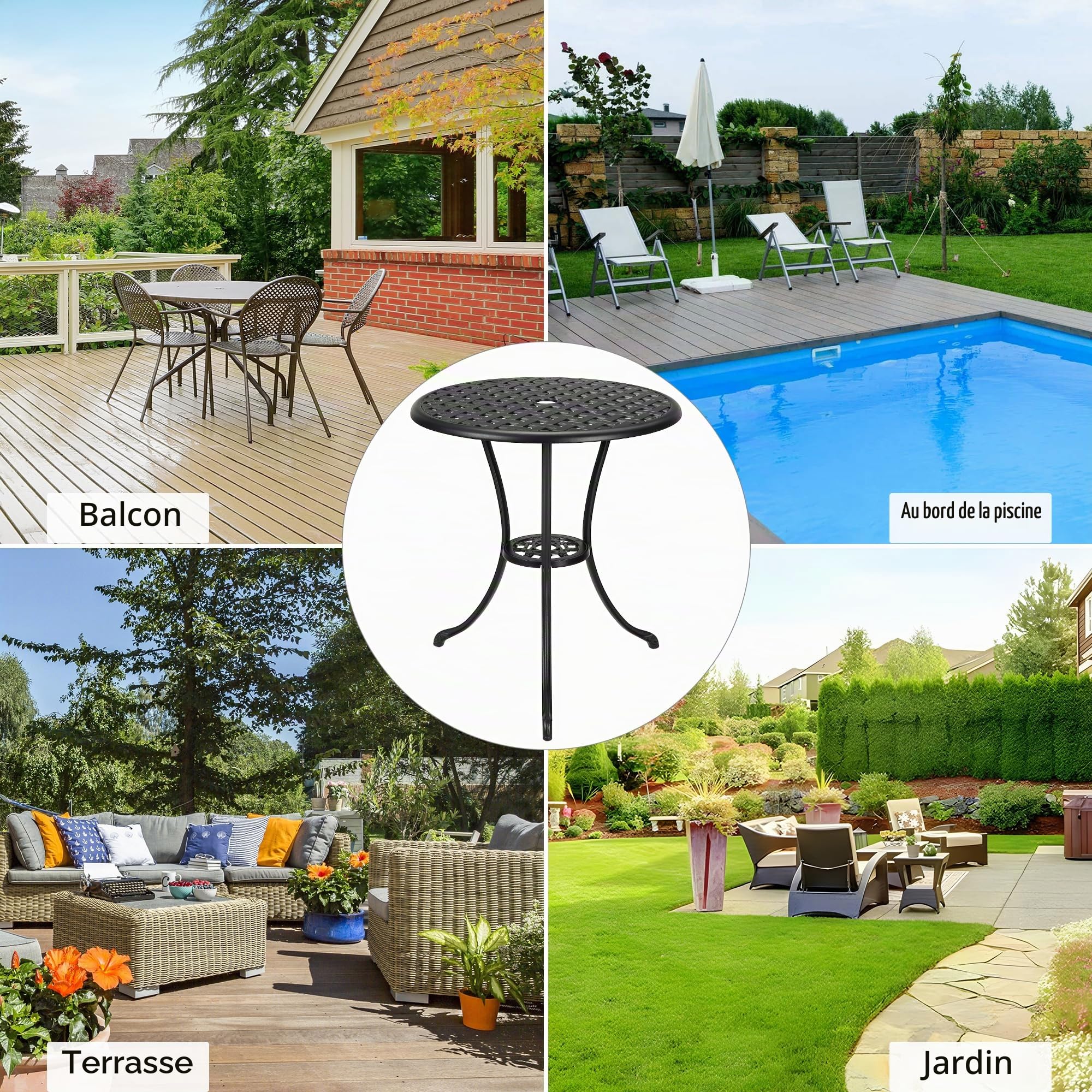 Garvee Table Bistro Ronde de Jardin 60 cm en Aluminium Moulé