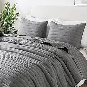 ROARINGWILD Dark Grey King Size Quilt Bedding Sets with Pillow Shams, Lightweight Soft Bedspread Coverlet, Quilted Blanket Thin Comforter Bed Cover for All Season, 3 Pieces, 104x90 inches