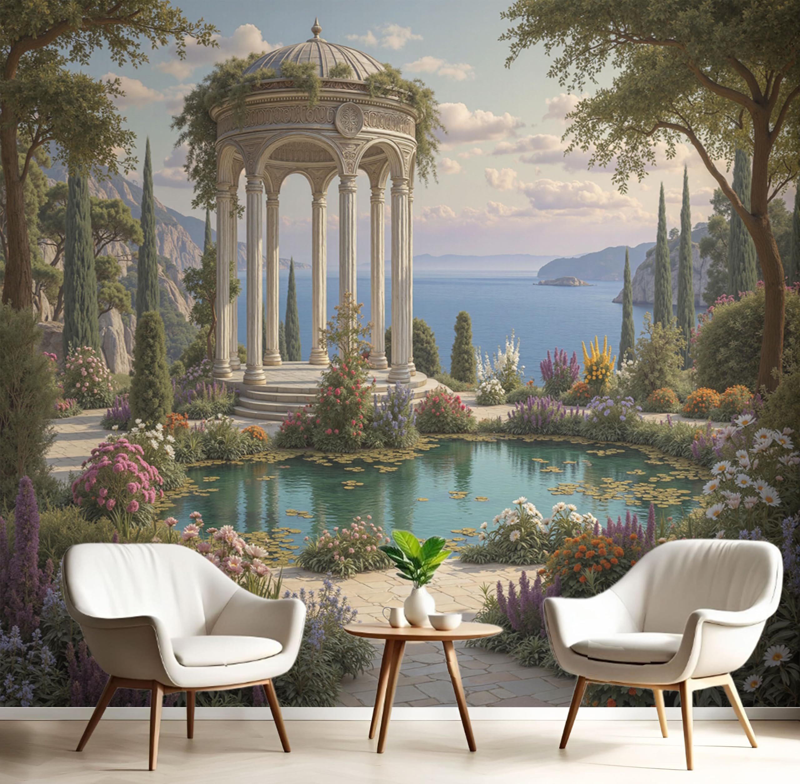 Papier peint panoramique jardin nordique de décoration murale