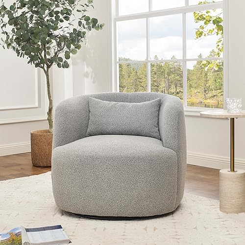 Miniatura 45 de KINWELL Juego de 2 sillas giratorias de barril Boucle de 34 pulgadas de ancho, sin montaje, sillones tapizados redondos, sillas decorativas, sofá
