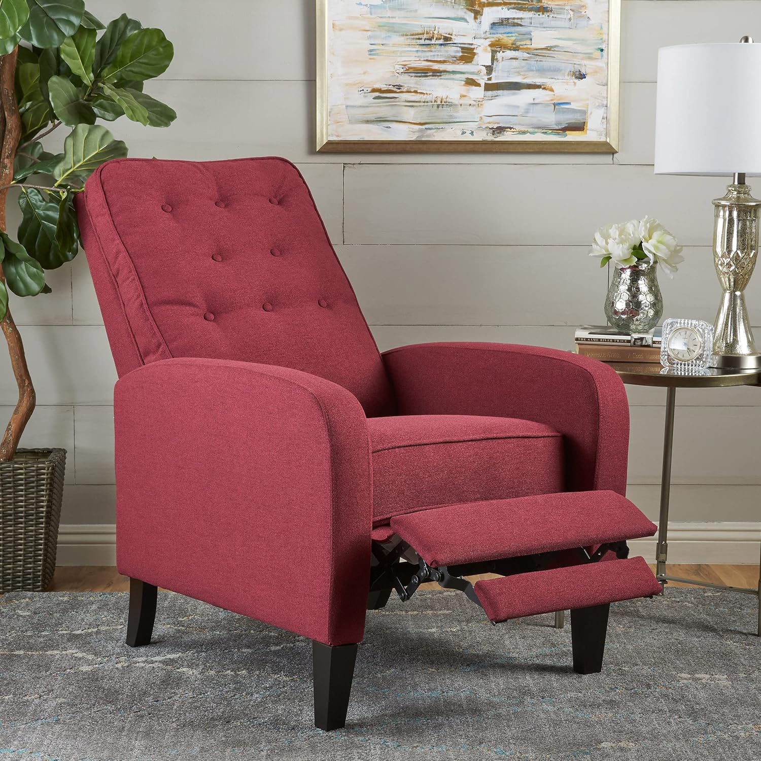 Christopher Knight Home GDFStudio Christopher Knight Home Nievis Tufted Fabric Recliner, Deep Red / Dark Brown