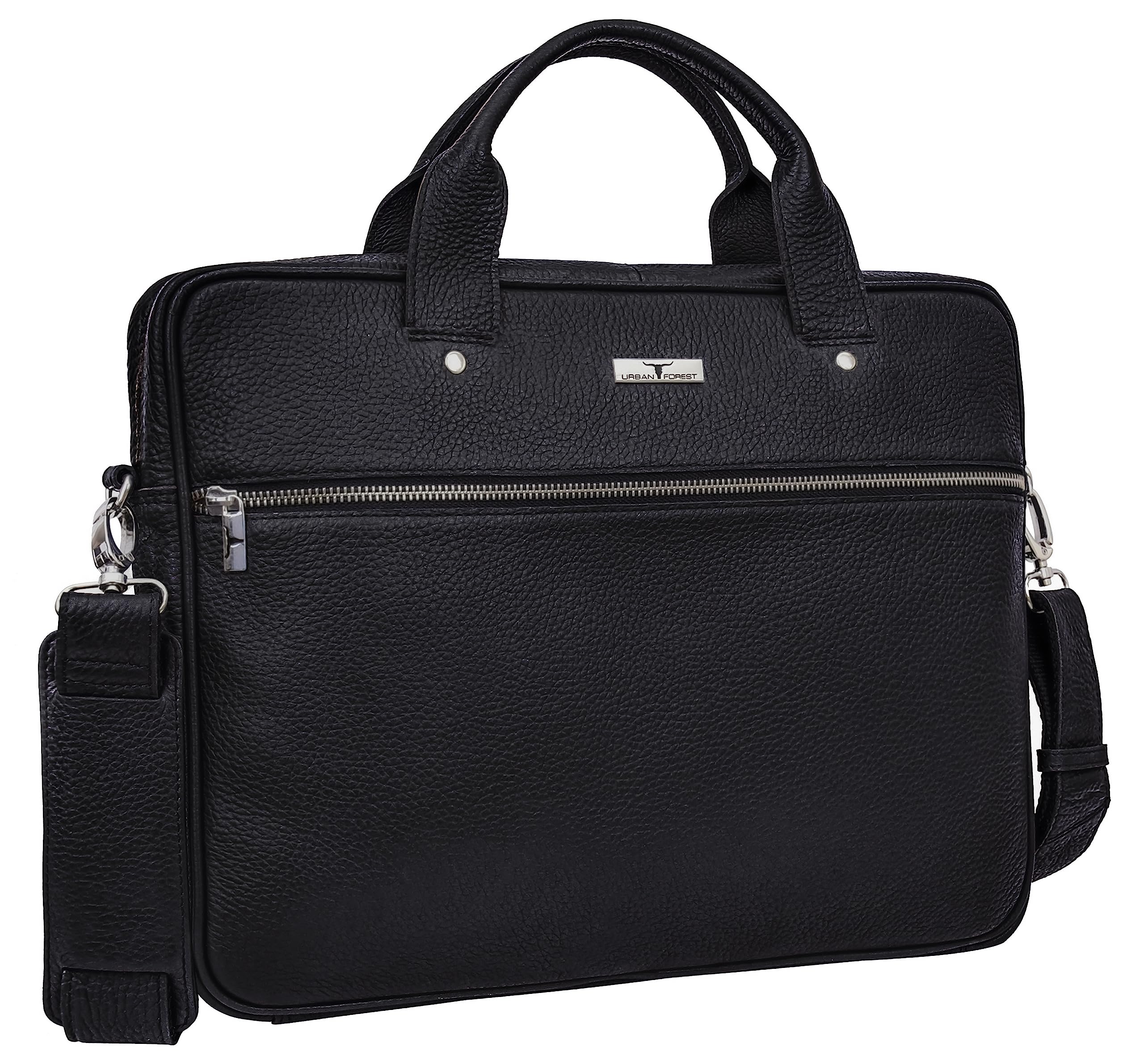 URBAN FOREST Xander Black Leather Messenger Bag for Men