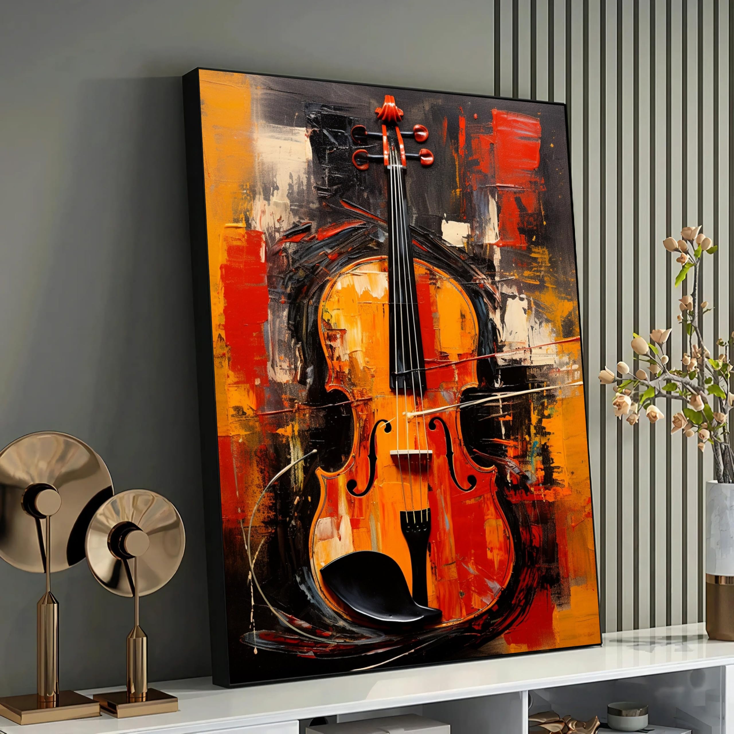 Symphonie pour violon toile expressionniste abstraite rouge et noire
