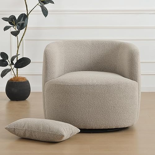 Miniatura 71 de KINWELL Juego de 2 sillas giratorias de barril Boucle de 34 pulgadas de ancho, sin montaje, sillones tapizados redondos, sillas decorativas, sofá