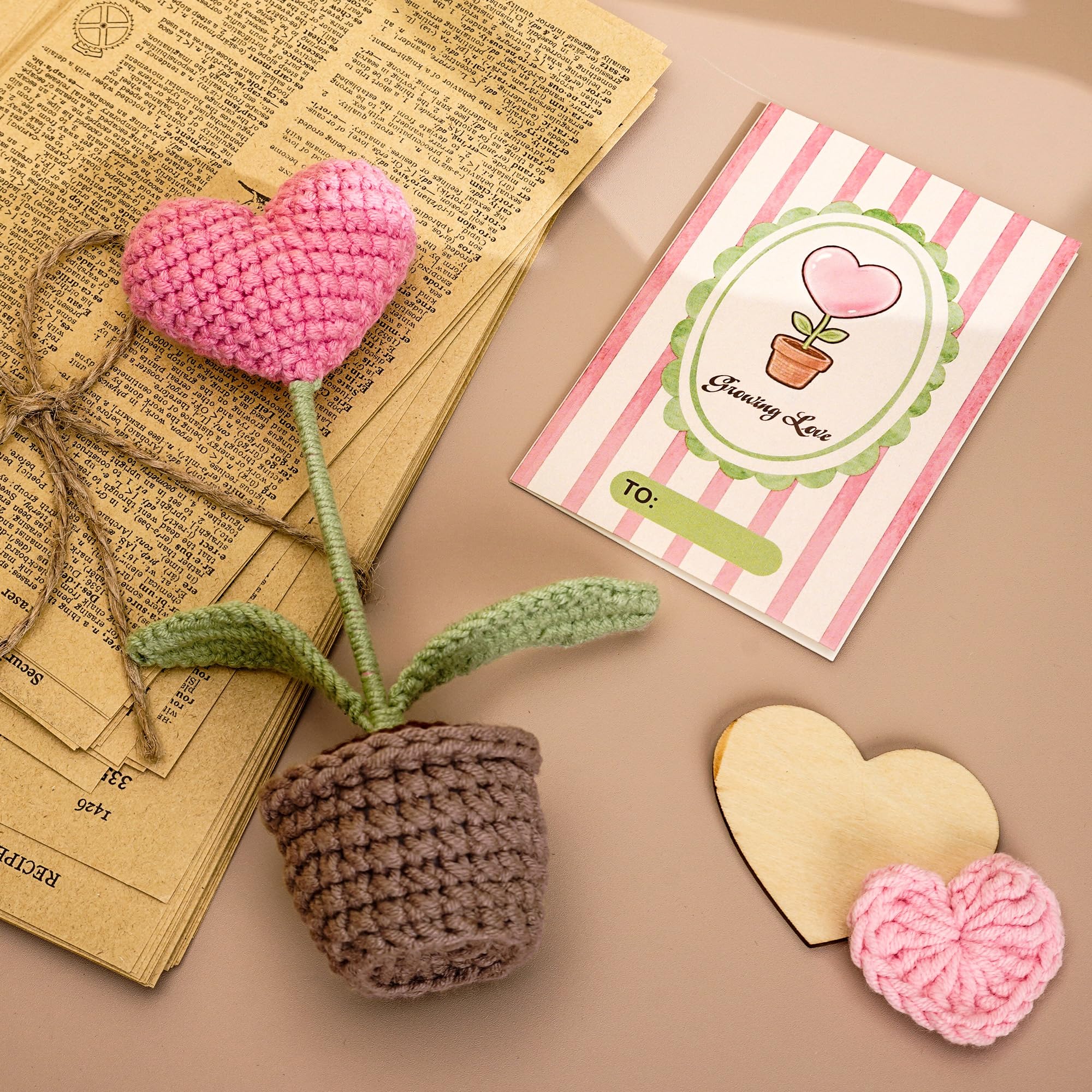 Handmade Crochet Heart Flower in Pot | Gifts for Mom, Mother Day Mom Gifts for Him Her, Valentines Day Card, Romantic Anniversary Birthday Home & Office Decoration