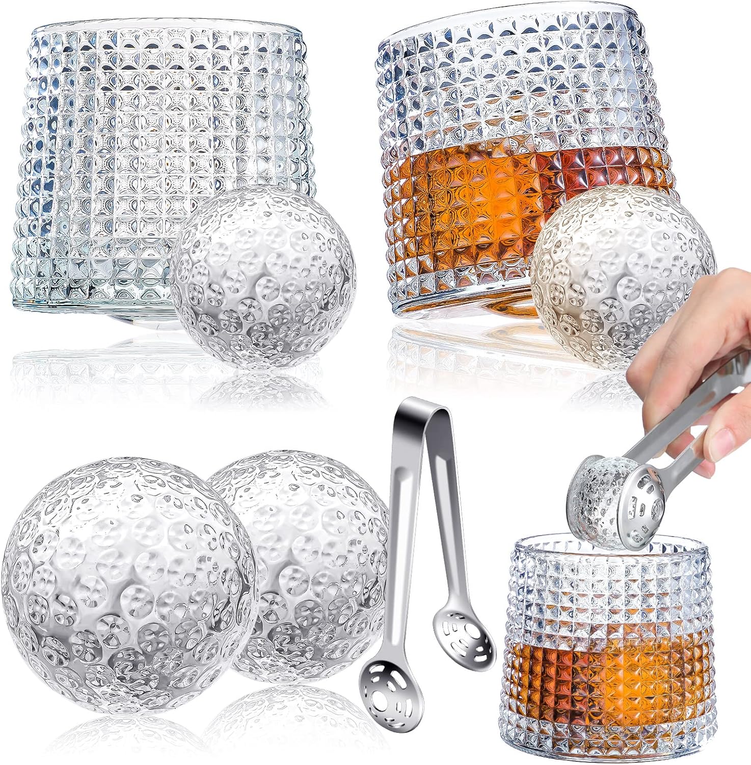 5 Pcs Golf Whiskey Glasses Set Father's Day Gift 2 Pcs Whiskey Chillers 2 Pcs