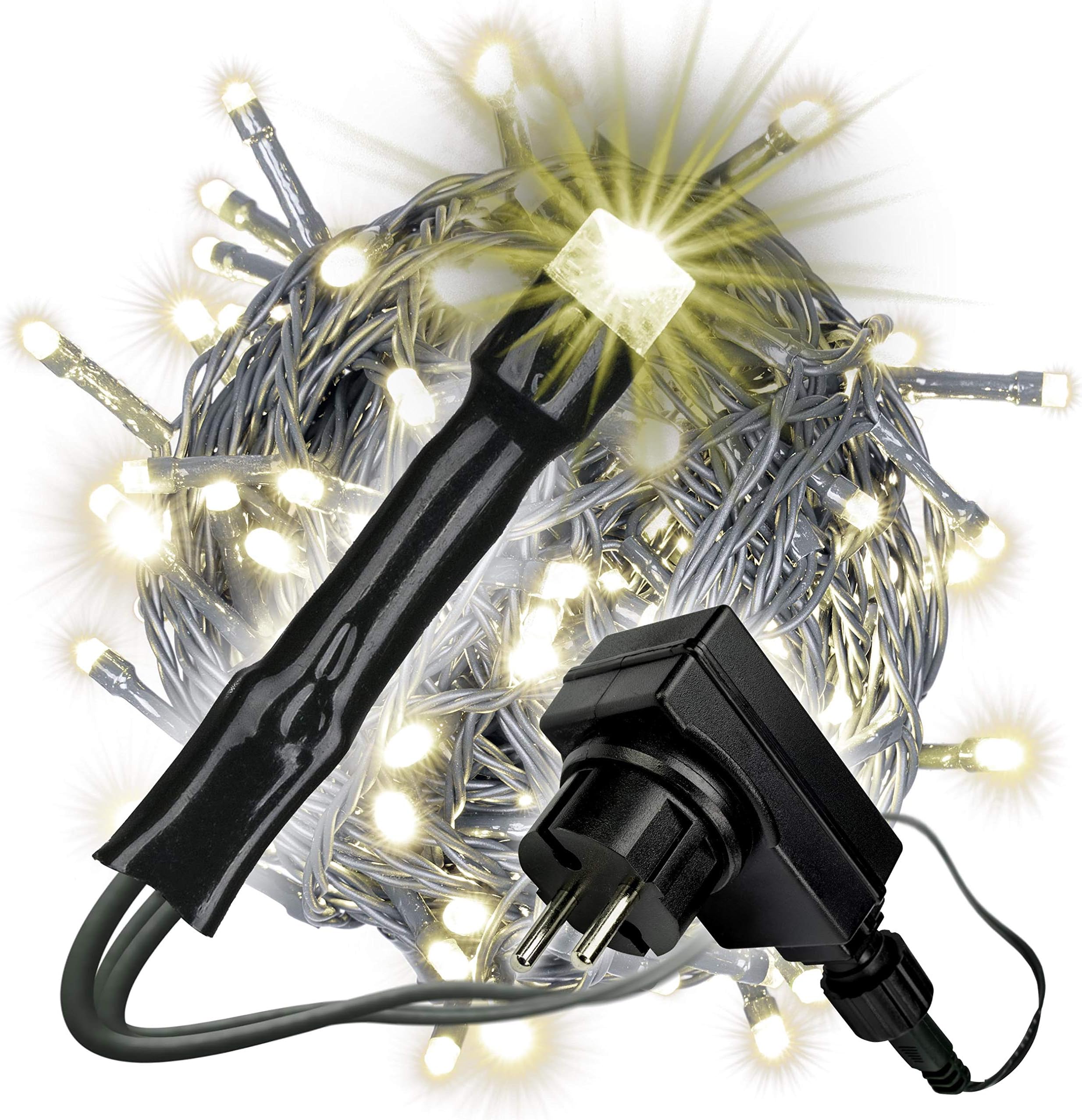 VOLTRONIC LED Lichterkette – 100 LEDs, Batteriebetrieben, Mit Fernbedienung, IP44, Transparentes Kabel