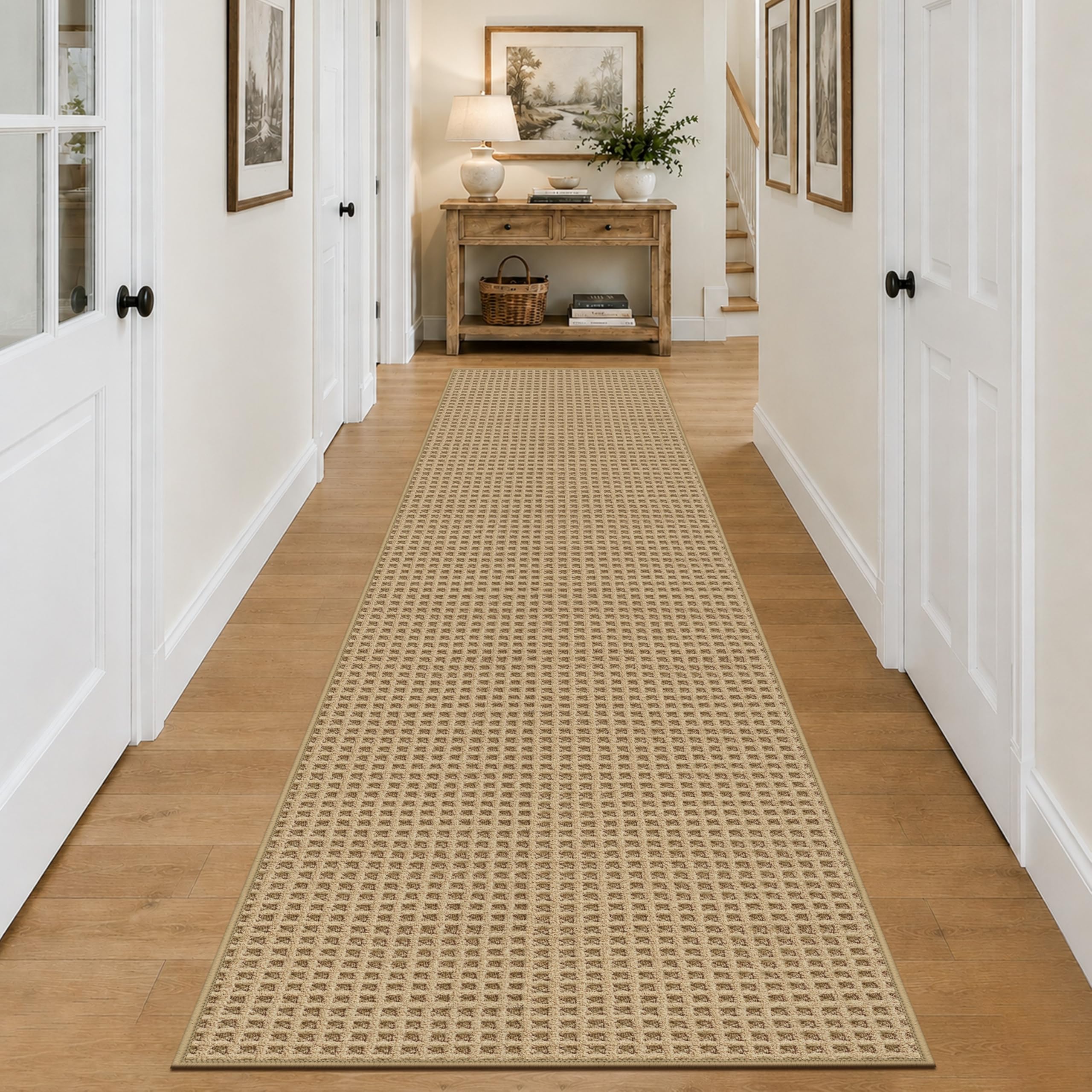 Capslpad Teppich Läufer Flur 80x300 cm, rutschfest Waschbar Lang Teppichläufer Modern Kurzflor Küchenteppich mit für Eingang, Wohnzimmer, Korridor und Küche, Braun