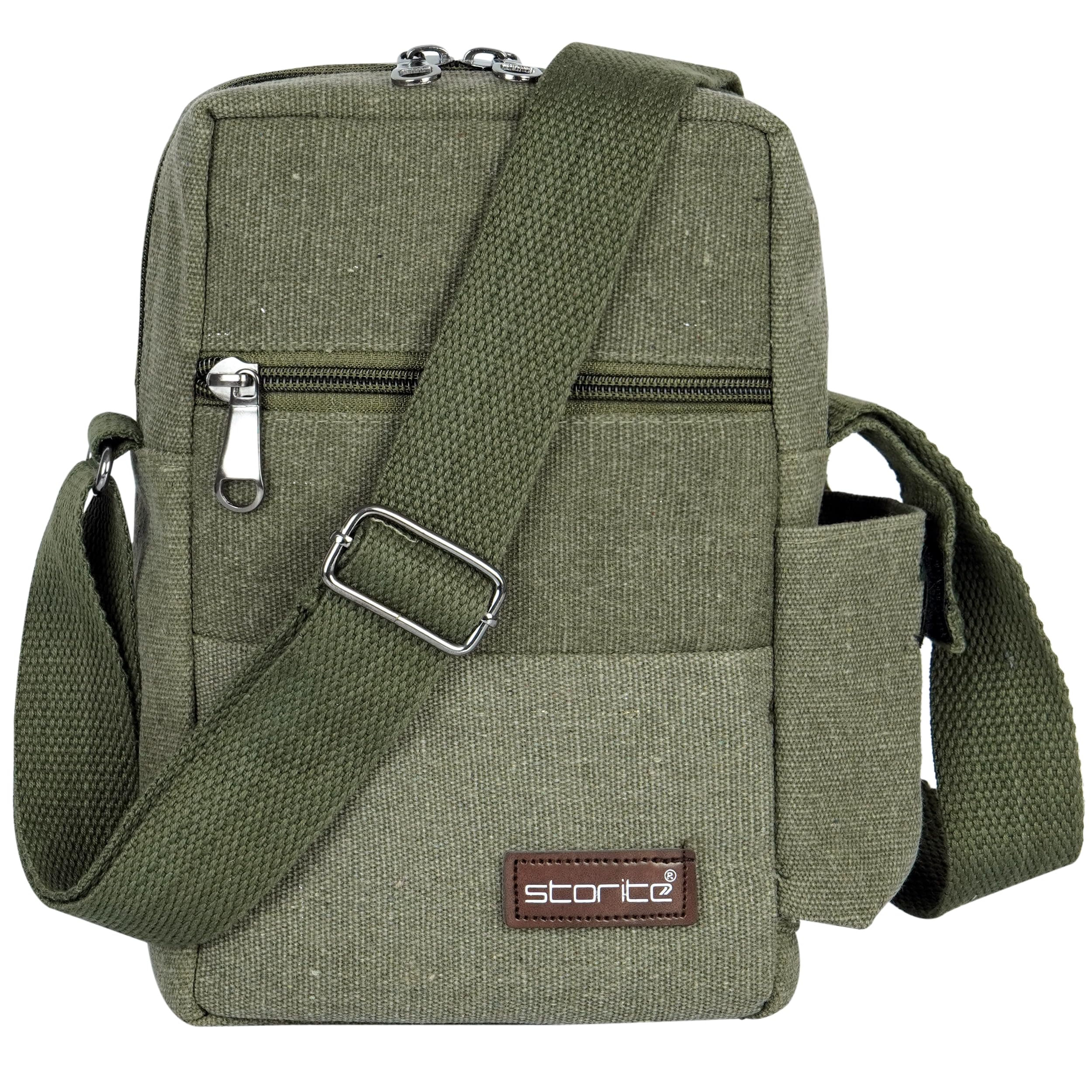 Stylish Padded Canvas Small Sling Cross Body Travel Office One Side Shoulder Bag for Men Women (Green - 16 x 8 x 25.5 Cm)