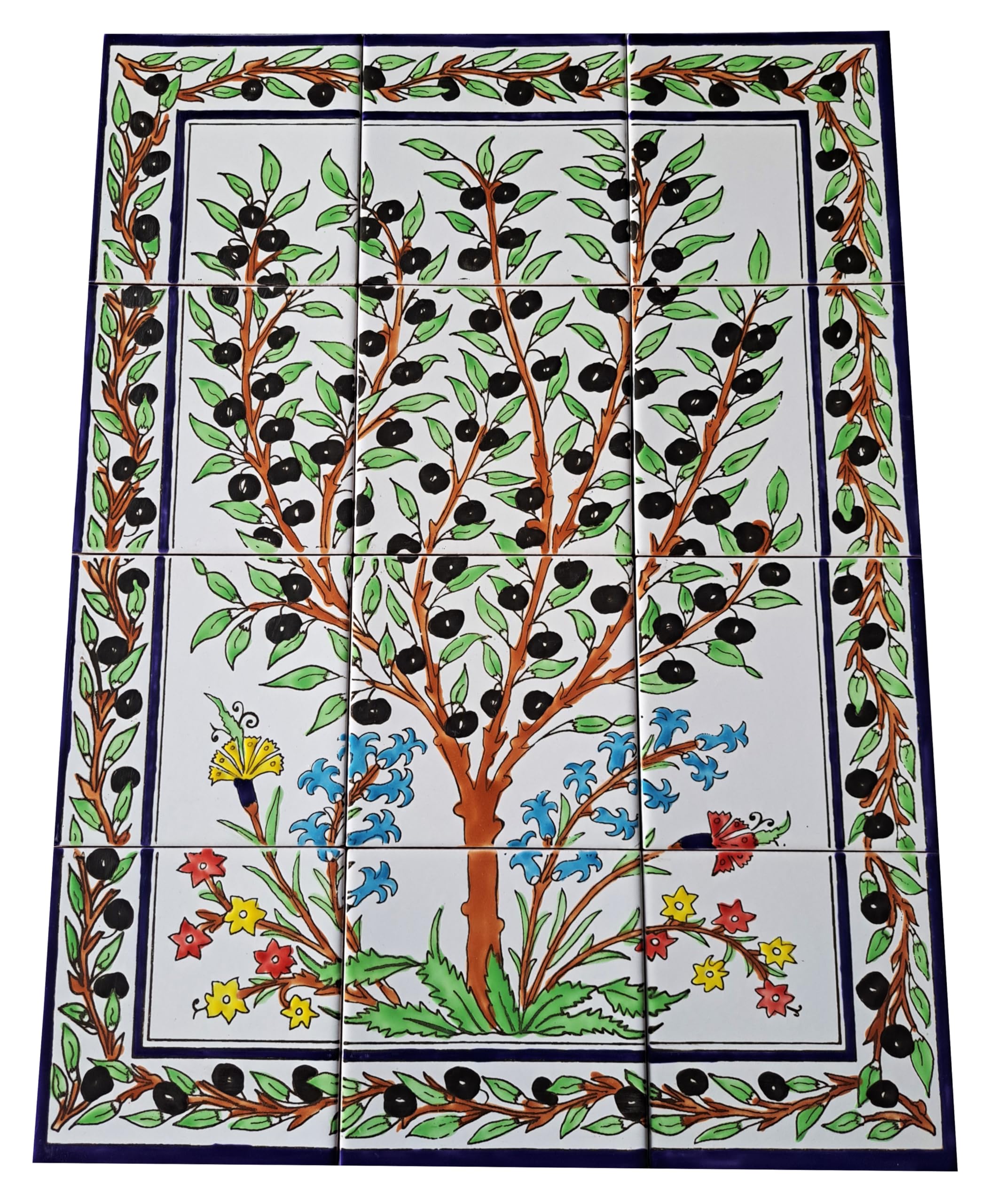 Handbemalte Azulejos „Oliven“ – Fliesenbild 45x60 cm – Mediterrane Fliesen | Handbemalt, Mediterranes Design, Hitzebeständig, Robust.