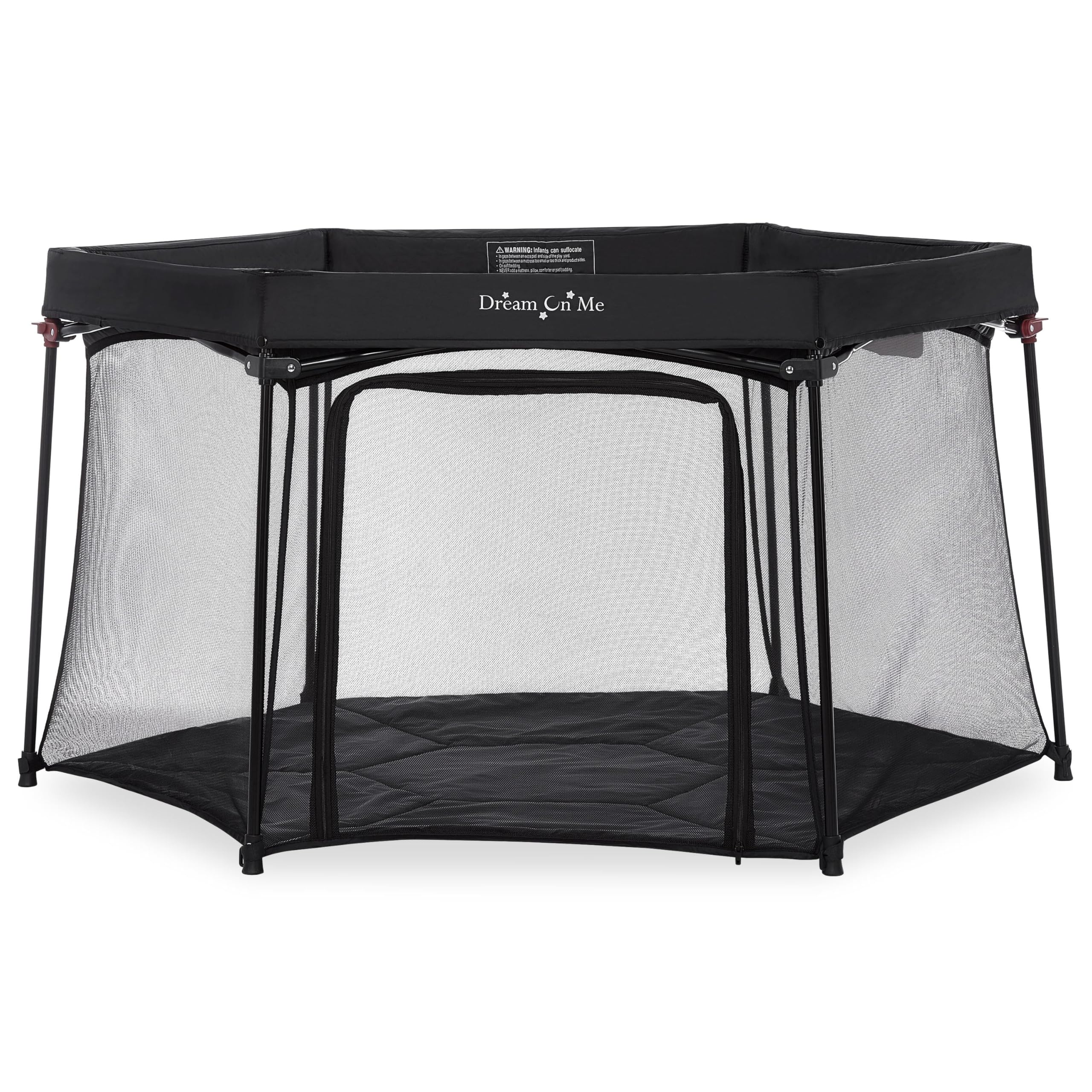 Dream On Me Onyx Baby Playpen, Zipper Access Door, Breathable Mesh Sides, Soft Comfortable Mattress Padded Floor, Easy Fold Design with Travel Carry Bag, Compact Easy to Fold Design - Black