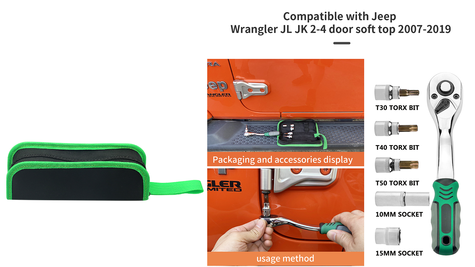Juego Herramientas Torx Para Jeep Wrangler JL/JK (2007-2019), Incluye T40, T50, Trinquete Y Funda, Para Quitar Puertas Y Techo