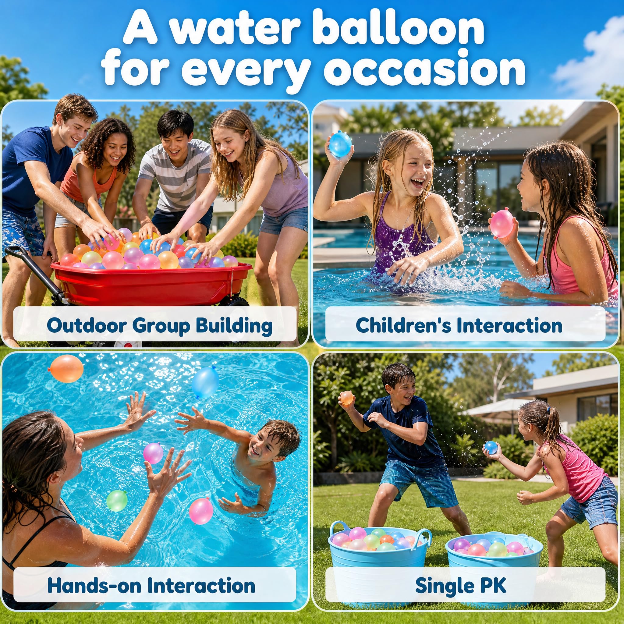 444 Stück Wasserbomben Selbstschließend, Bunt Wasserballons, 60 Sekunden Schnellfüller, Wiederverwendbare Wasserbomben, Wasserbomben Luftballons，für Strände, Poolparty