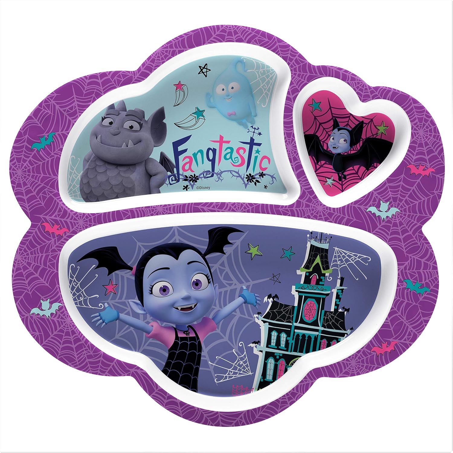 Zak Designs Disney Jr. Vampirina DinnerwareMelamine 3-Section Divided Plate Made of Durable Material and Perfect for Kids, Divided Plate, Vampirina & Gregoria