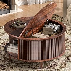 Round Coffee Table 31 5 Fluted Center Table with Storage Lift-Top Coffee Table with Adjustable Footpads Sliding Door