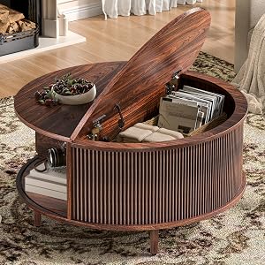 Round Coffee Table 31 5 Fluted Center Table with Storage Lift-Top Coffee Table with Adjustable Footpads Sliding Door
