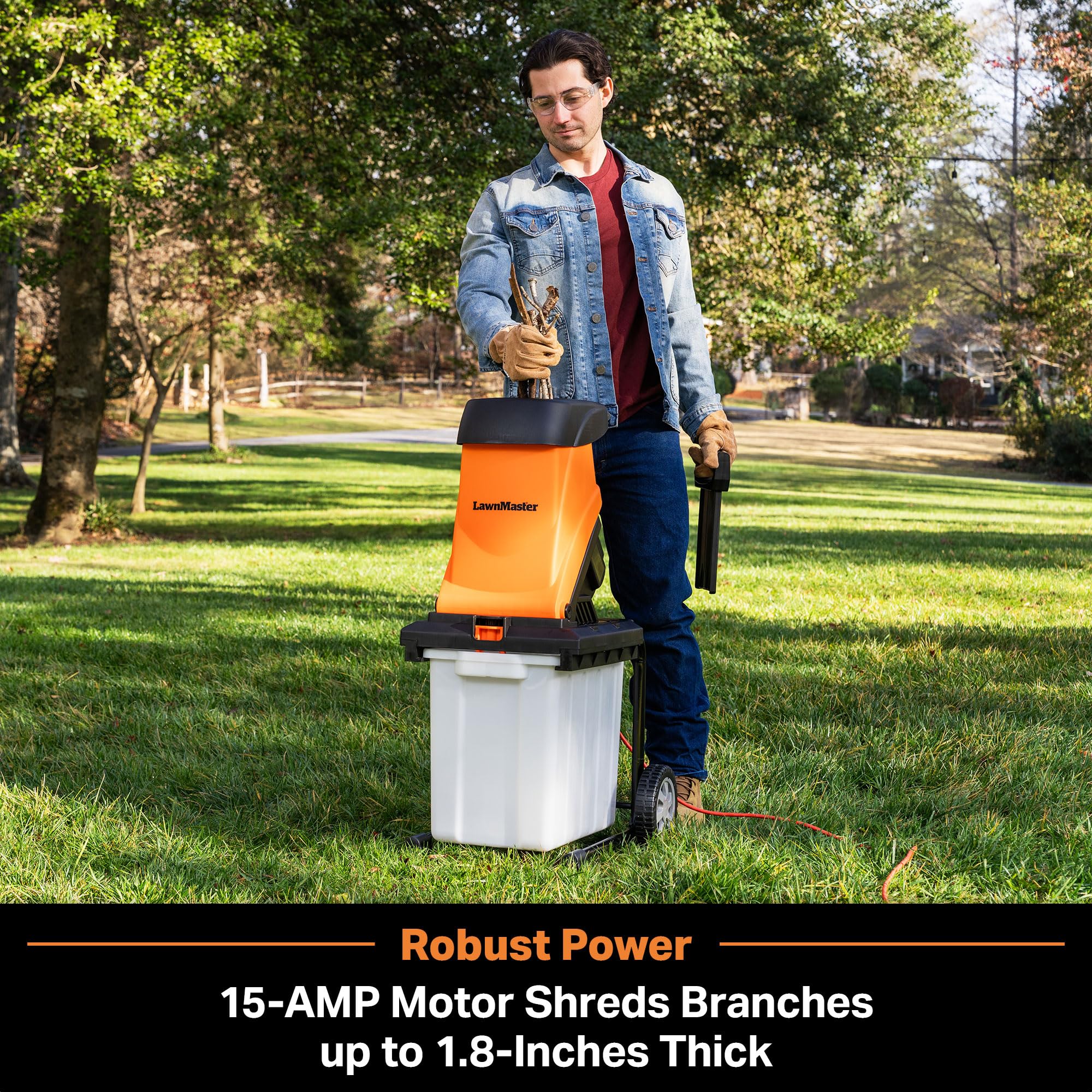 LawnMaster Trituradora eléctrica de Madera de 15 amperios con contenedor de Recogida - FD1504