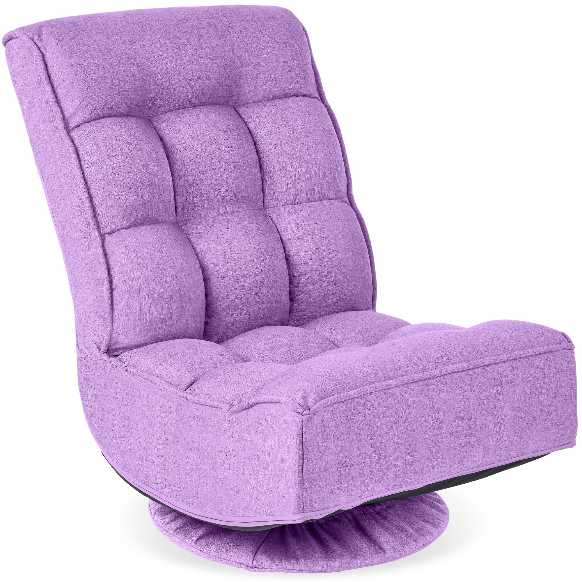 Best Choice Products Reclining Folding Floor Gaming Chair for Home, Office, Lounging, Reading w/ 360-Degree Swivel, 4 Adjustable Positions, Tufted Cushions - Lavender
