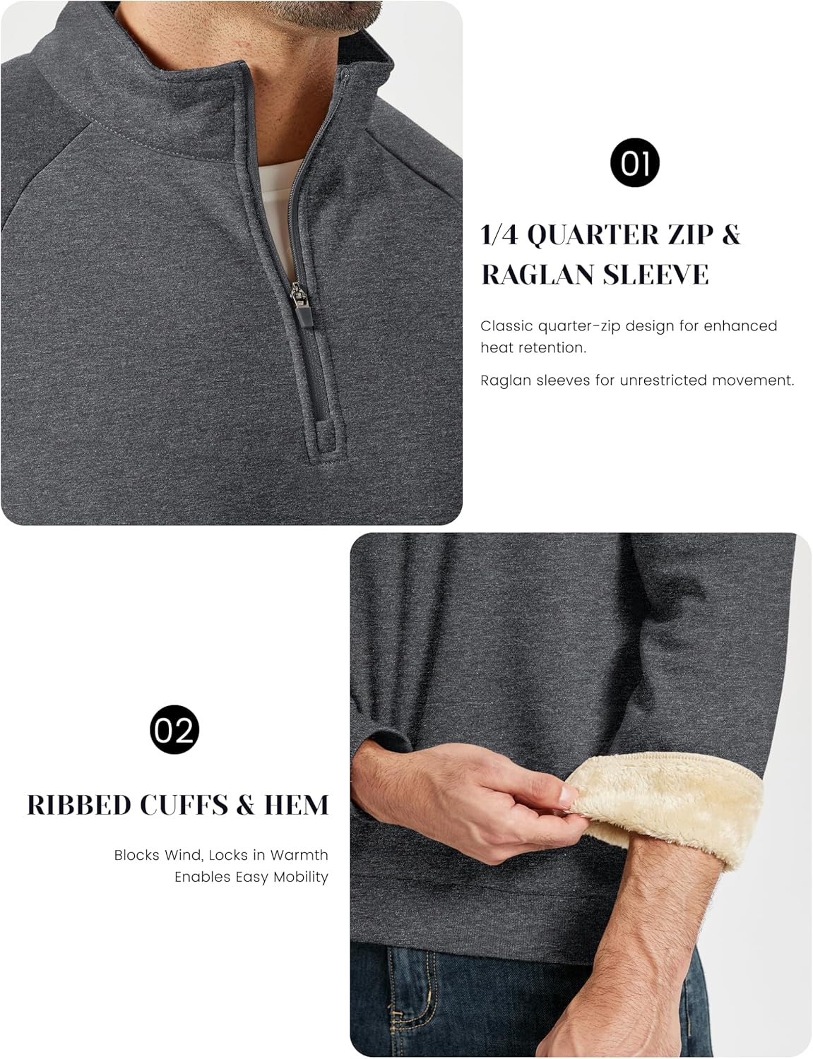 MAGCOMSEN Men's Quarter Zip Pullover Heavyweight Sherpa Lined Sweatshirt Warm Fleece 1/4 Pullover Winter Golf Casual - Image 6