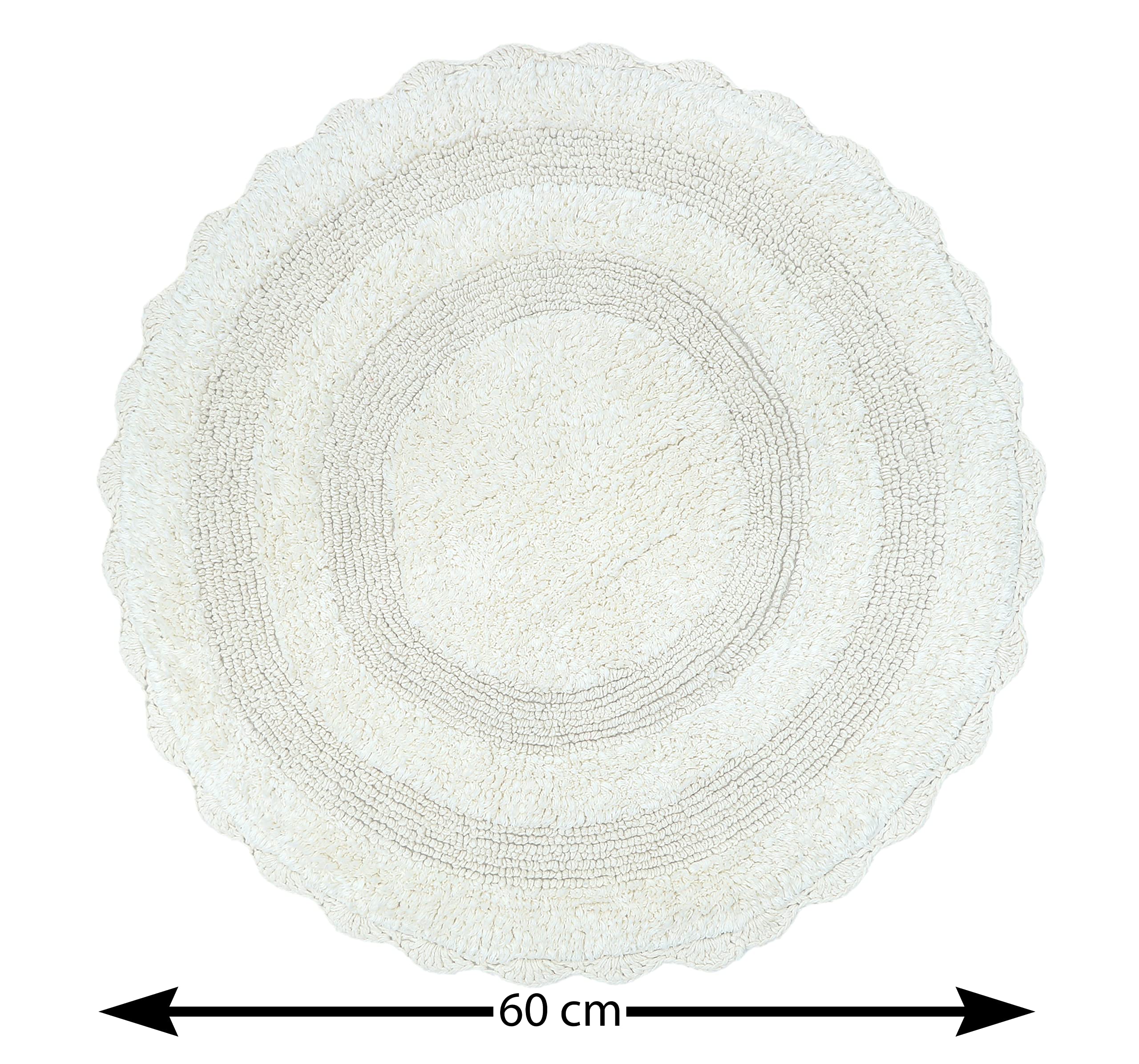 Tappeto Da Bagno Rotondo All'Uncinetto Varuna - 61 Cm, 100% Cotone, Morbido E Assorbente, Lavabile In Lavatrice, Bianco