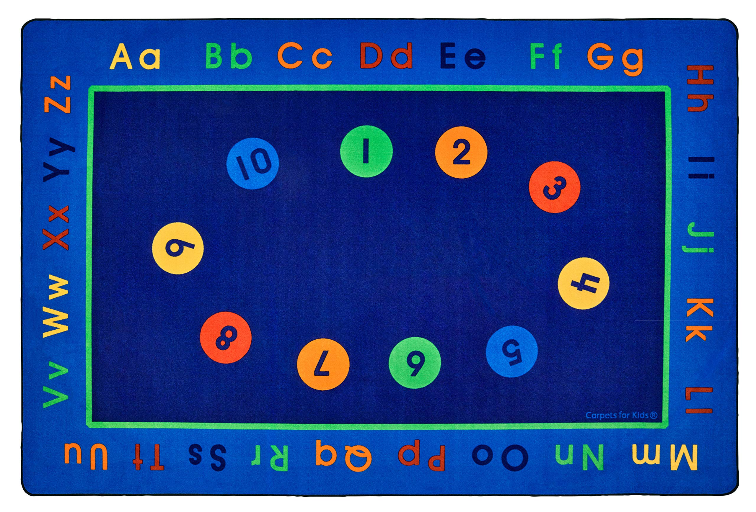 Carpets for Kids 8518 Basic Concepts Alphabet Classroom Rug 8ft x 12ft Rectangle Blue